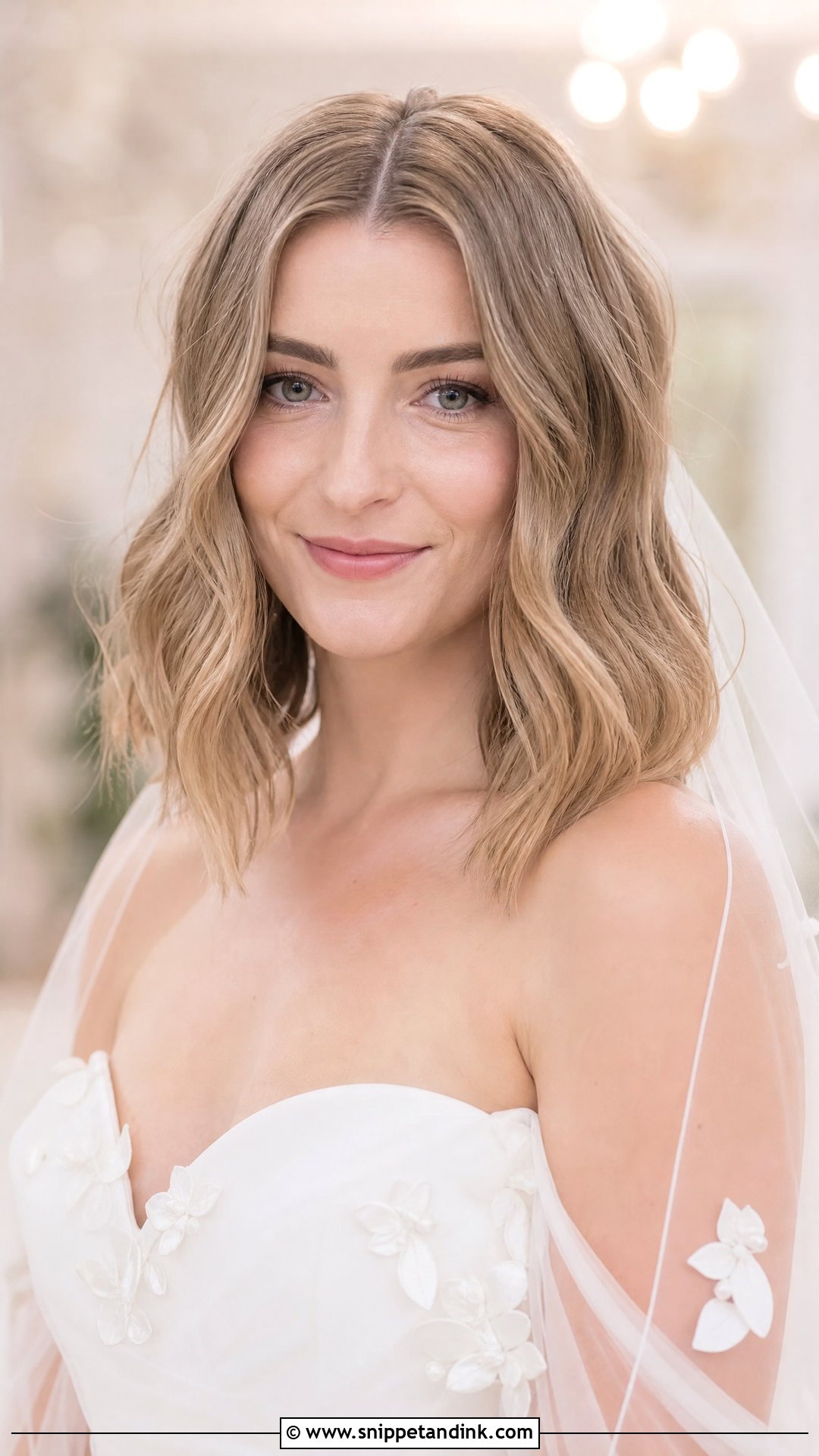 Wavy Lob With Center Part - Snippet and Ink - 35 Wedding Hairstyles for Short Hair