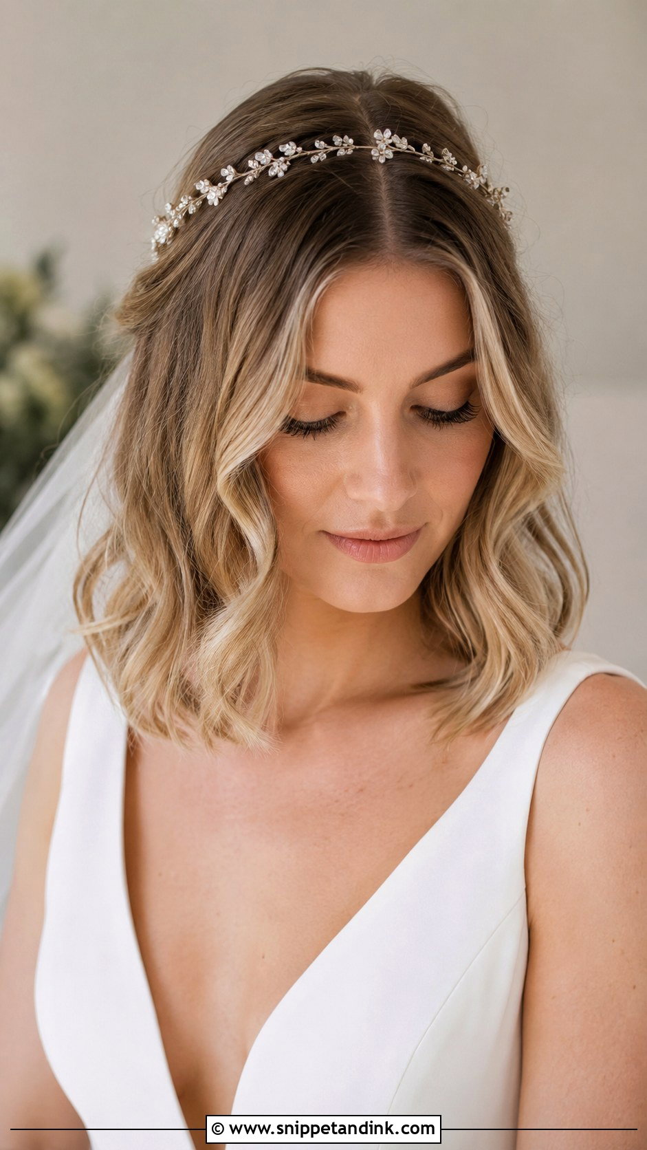 Wavy Lob With Center Part - Snippet and Ink - 20 Bridal Hairstyles for Medium Length Hair