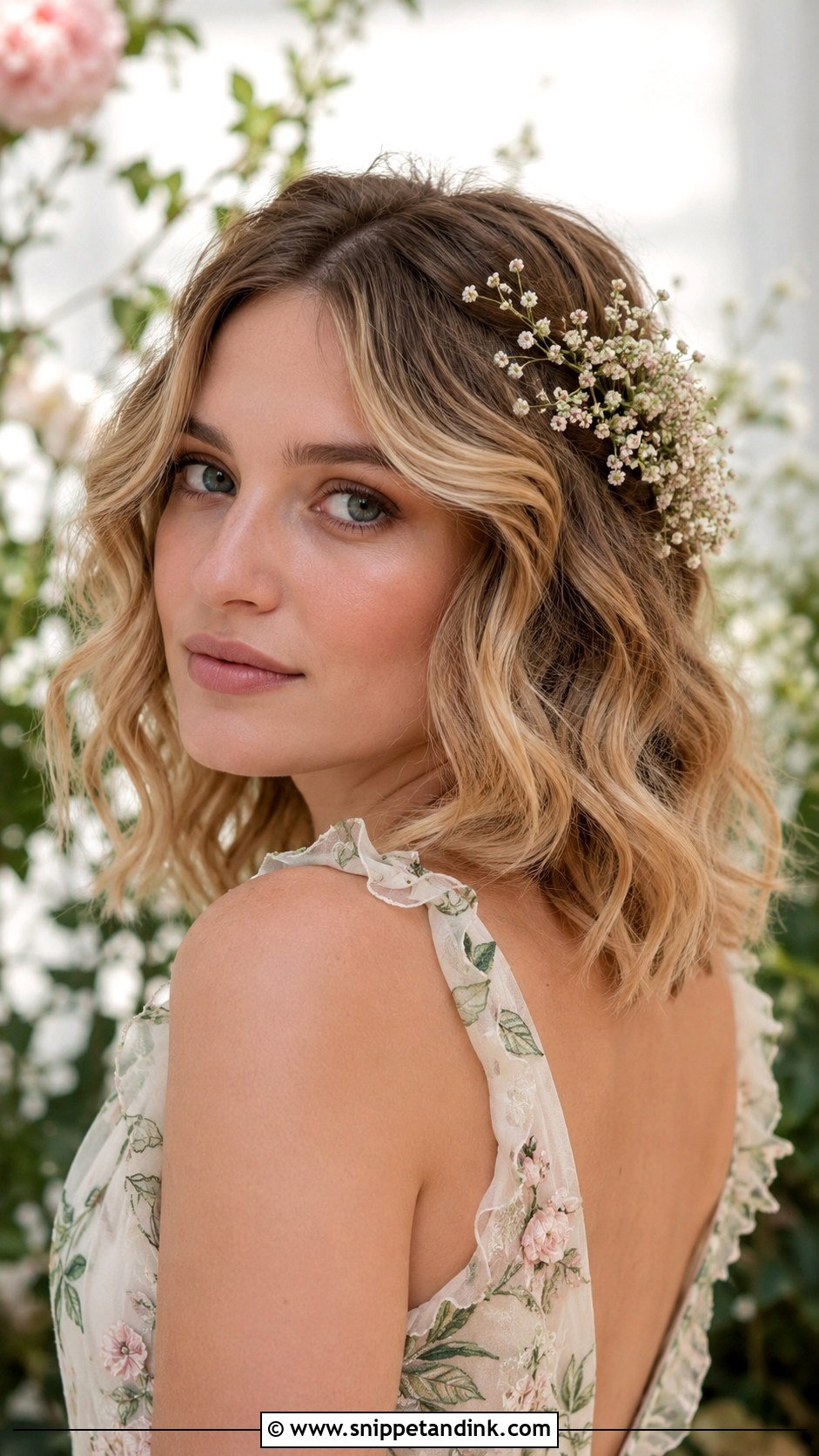 Wavy Lob With Flowers - Snippet and Ink - 20 Bob Wedding Guest Hairstyles