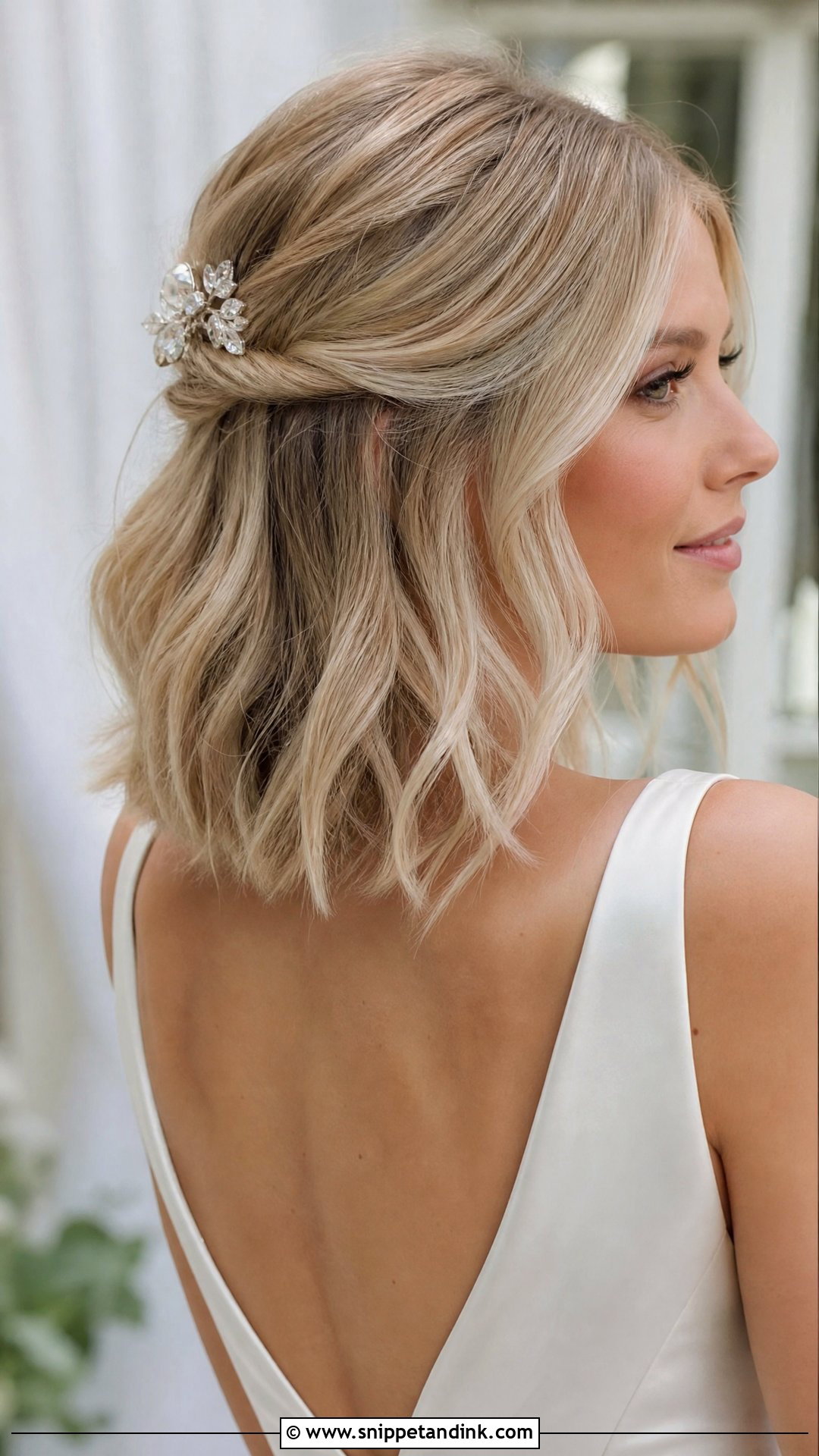 Wavy Lob Worn Down for the Bride - Snippet and Ink - 20 Medium Length Wedding Hair All Down Ideas