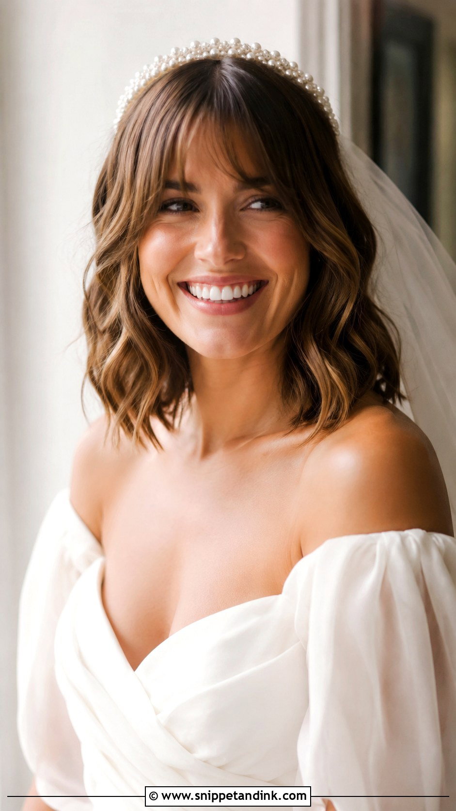 Wavy Lob with Curtain Bangs - Snippet and Ink - 25 Bridal Hairstyles with Bangs