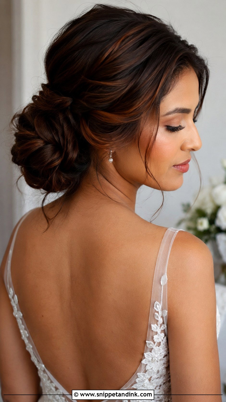 Wavy Low Bun Bride Hair - Snippet and Ink - 20 Low Bun Bride Hair Ideas