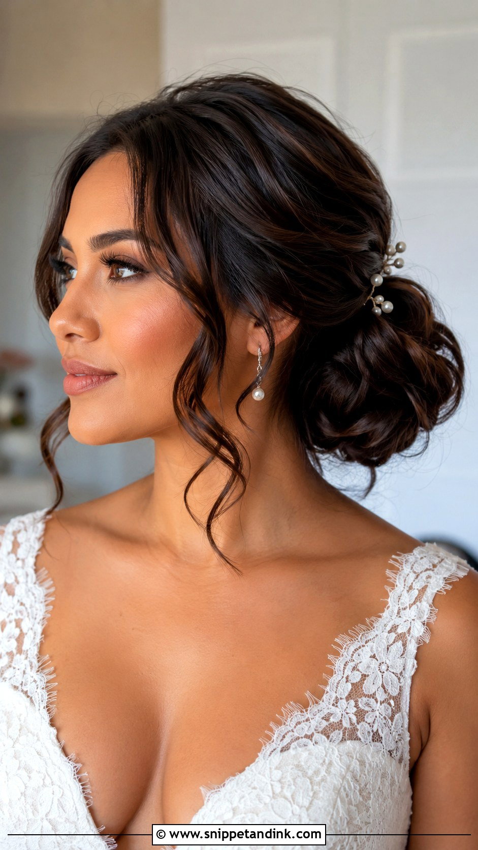 Wavy Low Bun Bride Hairstyle - Snippet and Ink - 15 Waves Bride Hairstyles