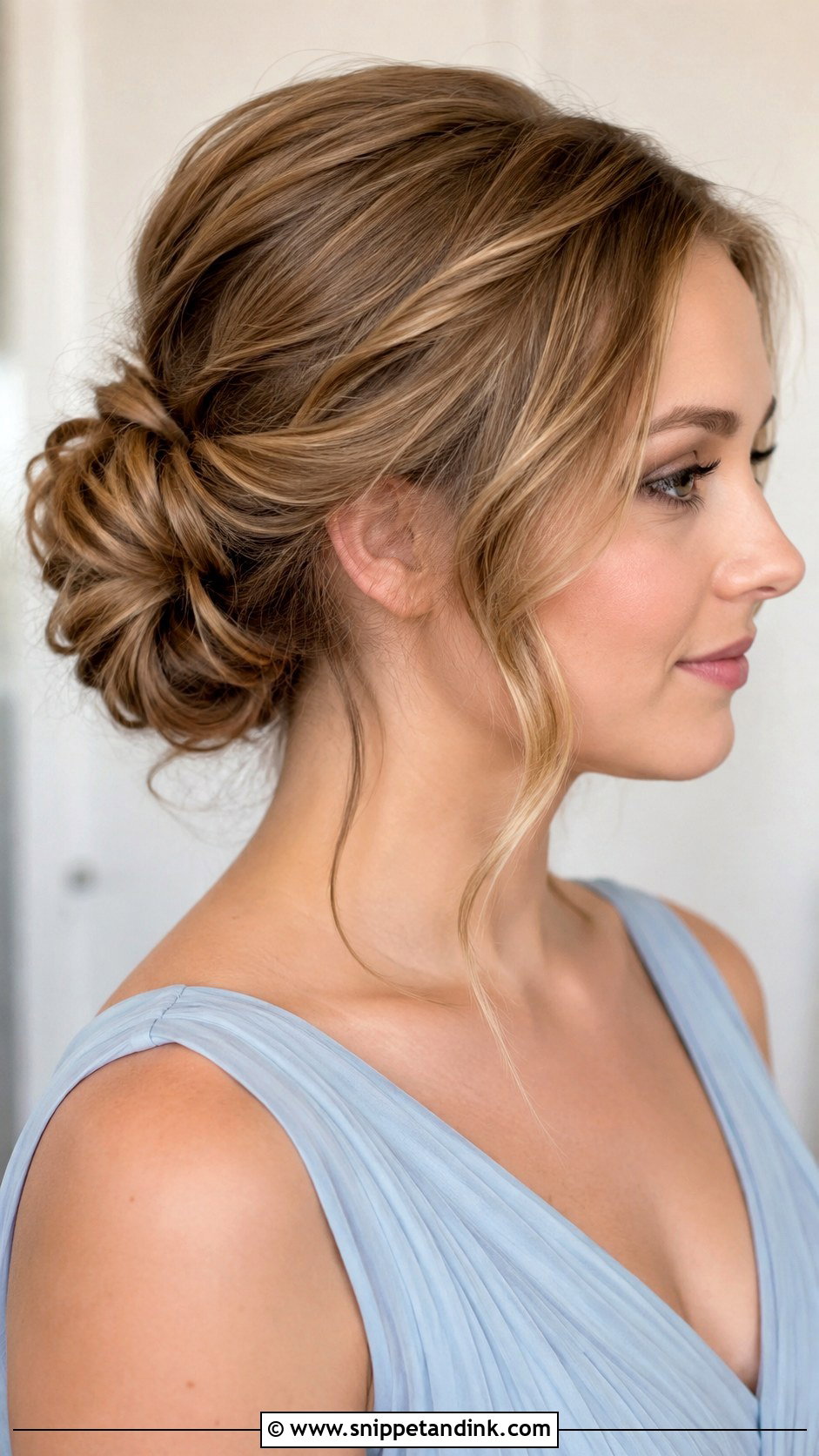 Wavy Low Bun Bridesmaid Hair - Snippet and Ink - 20 Wavy Hair Bridesmaid Ideas