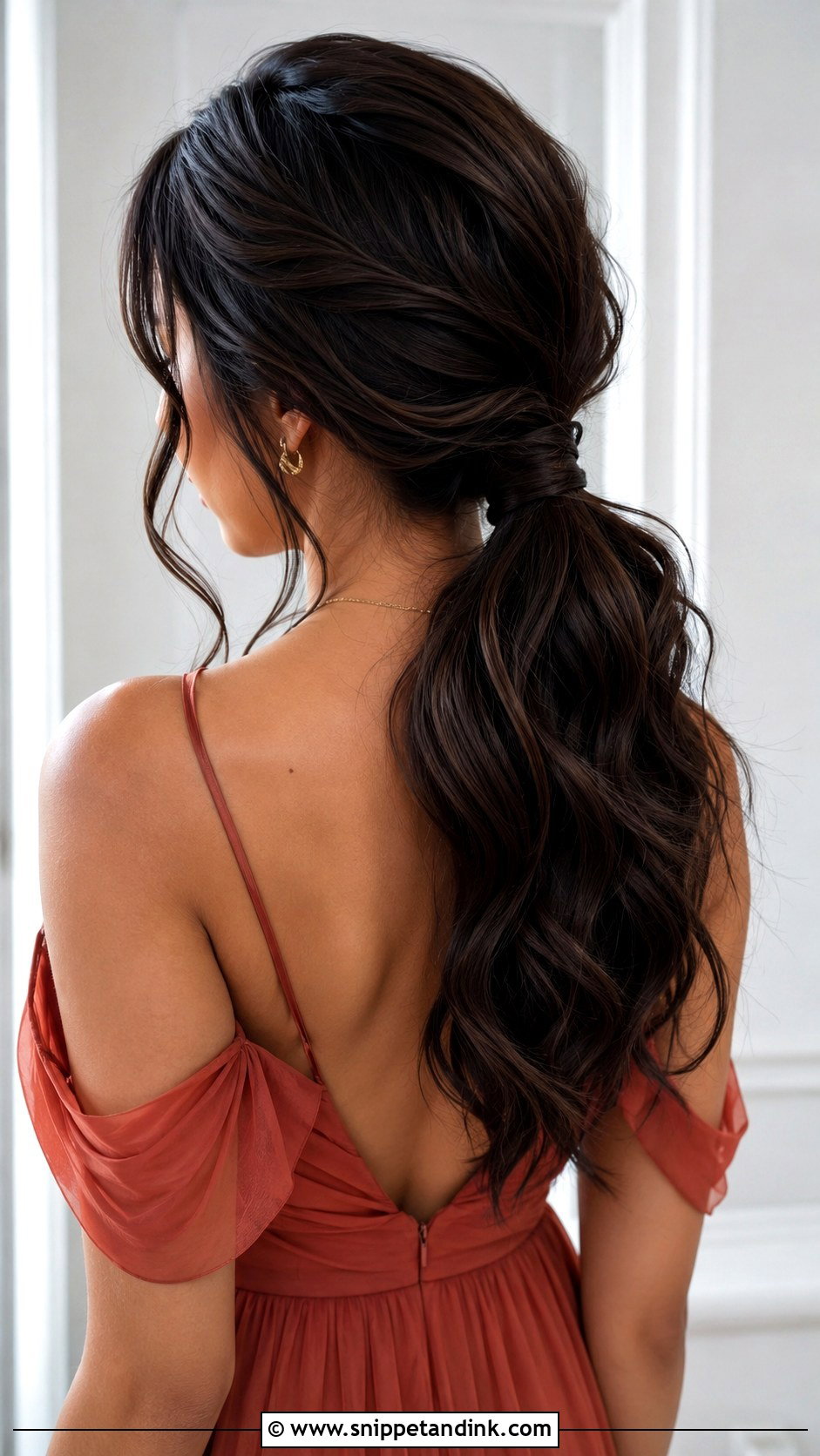 Wavy Low Ponytail Bridesmaid Hair - Snippet and Ink - 20 2025 Bridesmaid Hair Ideas