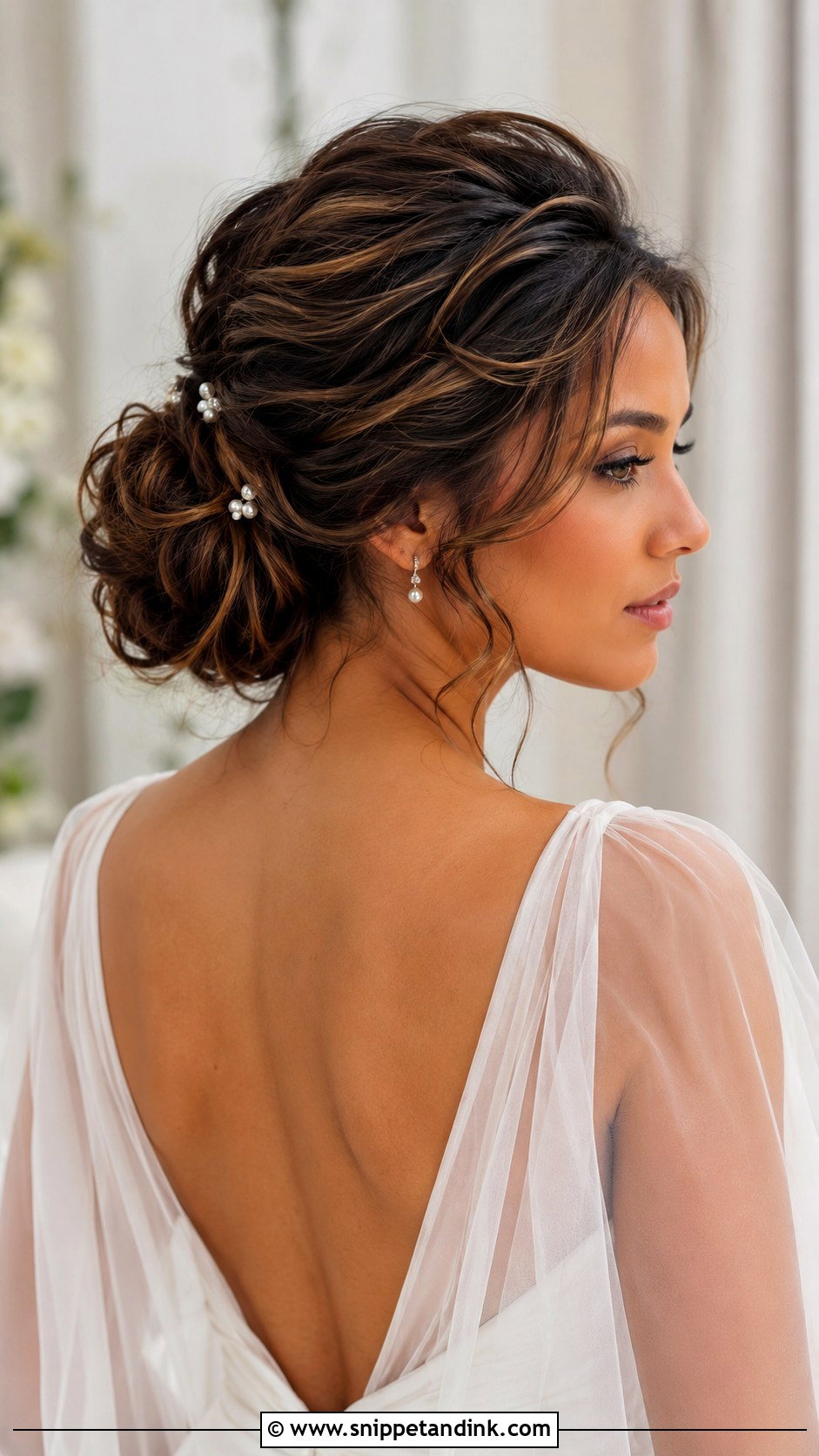 Wavy Low Textured Bun Wedding Hair - Snippet and Ink - 15 Low Textured Bun Wedding Hair Ideas