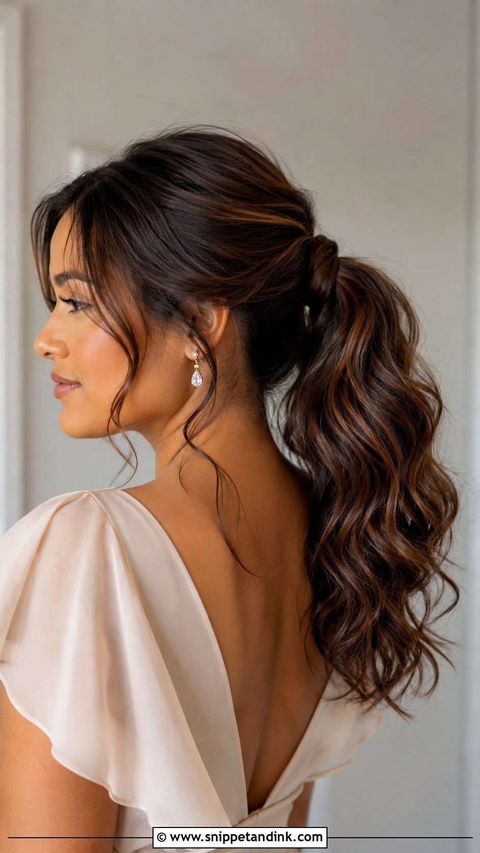Wavy Mid Height Bridesmaid Ponytail - Snippet and Ink - 30 Bridesmaid Hair Ponytail Ideas