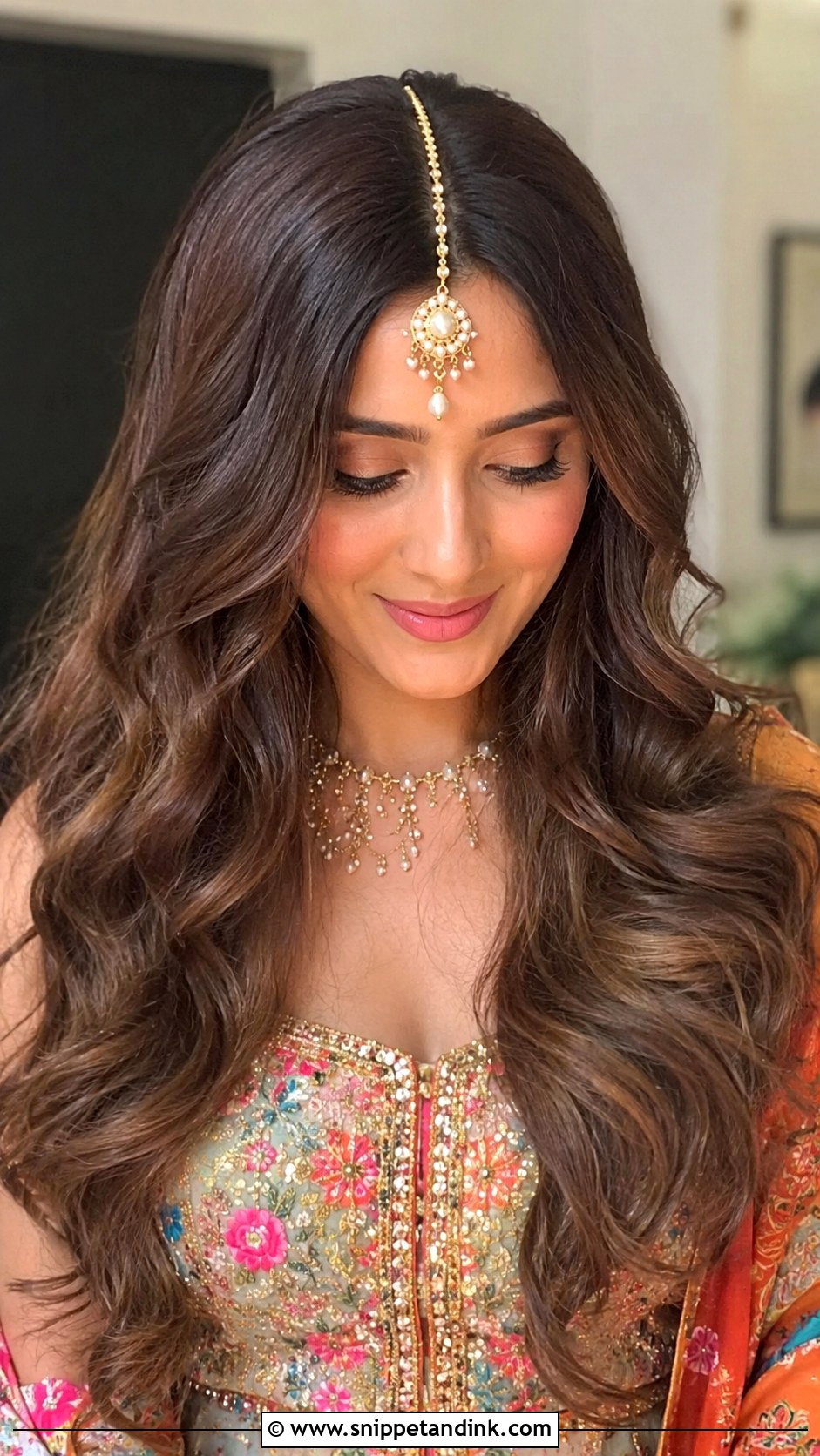 Wavy Open Hair With Center Part - Snippet and Ink - 25 Mehndi Hairstyles for Bride Sister