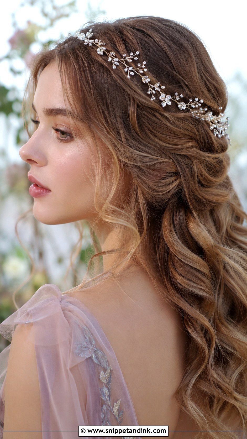 Wavy Open Hair With Hair Vine - Snippet and Ink - 30 Open Hairstyles for Engagement