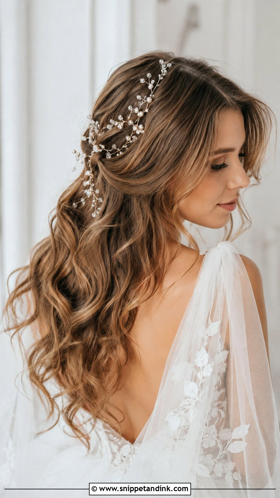 Wavy Open Hair With Hair Vine for Wedding - Snippet and Ink - 25 Open Hairstyles for Wedding
