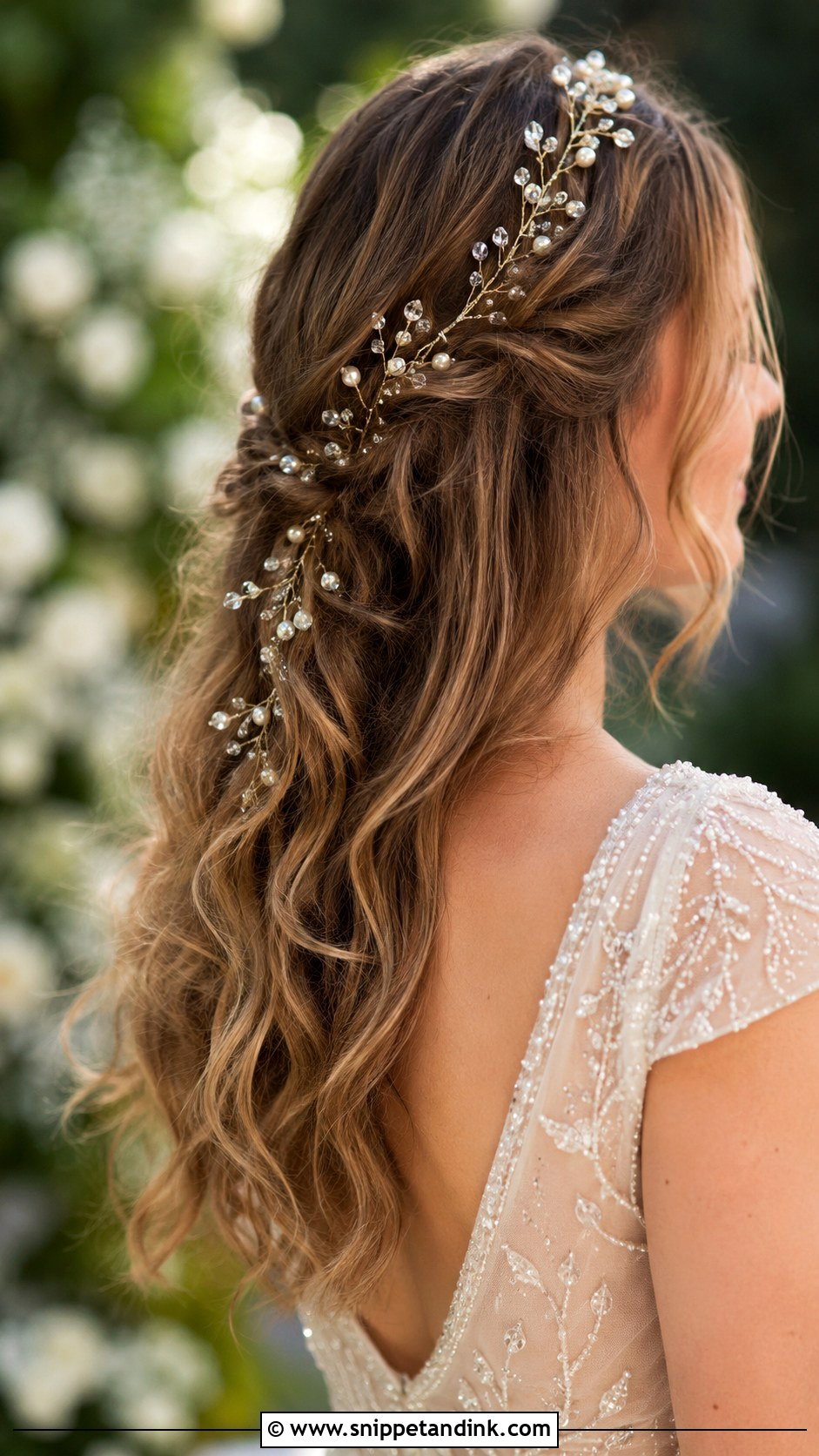 Wavy Open Hair With Hair Vine - Snippet and Ink - 25 Open Hair Bride Ideas