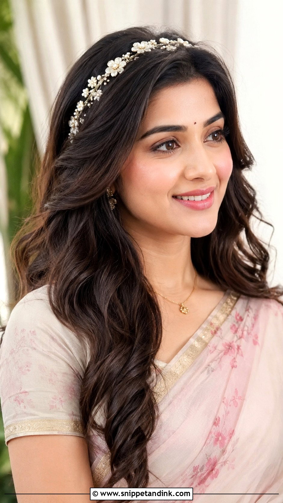Wavy Open Hair With Hairband - Snippet and Ink - 25 Kerala Wedding Hairstyle Ideas