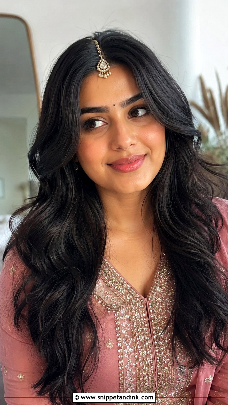 Wavy Open Hair With Maang Tikka - Snippet and Ink - 20 Indian Non Bridal Hairstyles