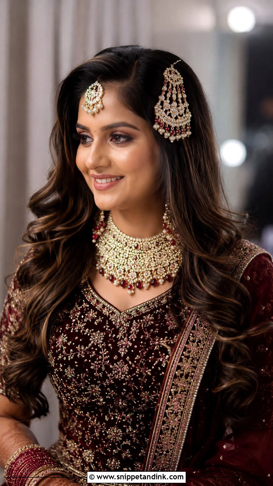 Wavy Open Hair With Passa - Snippet and Ink - 25 Open Hair Indian Bride Ideas