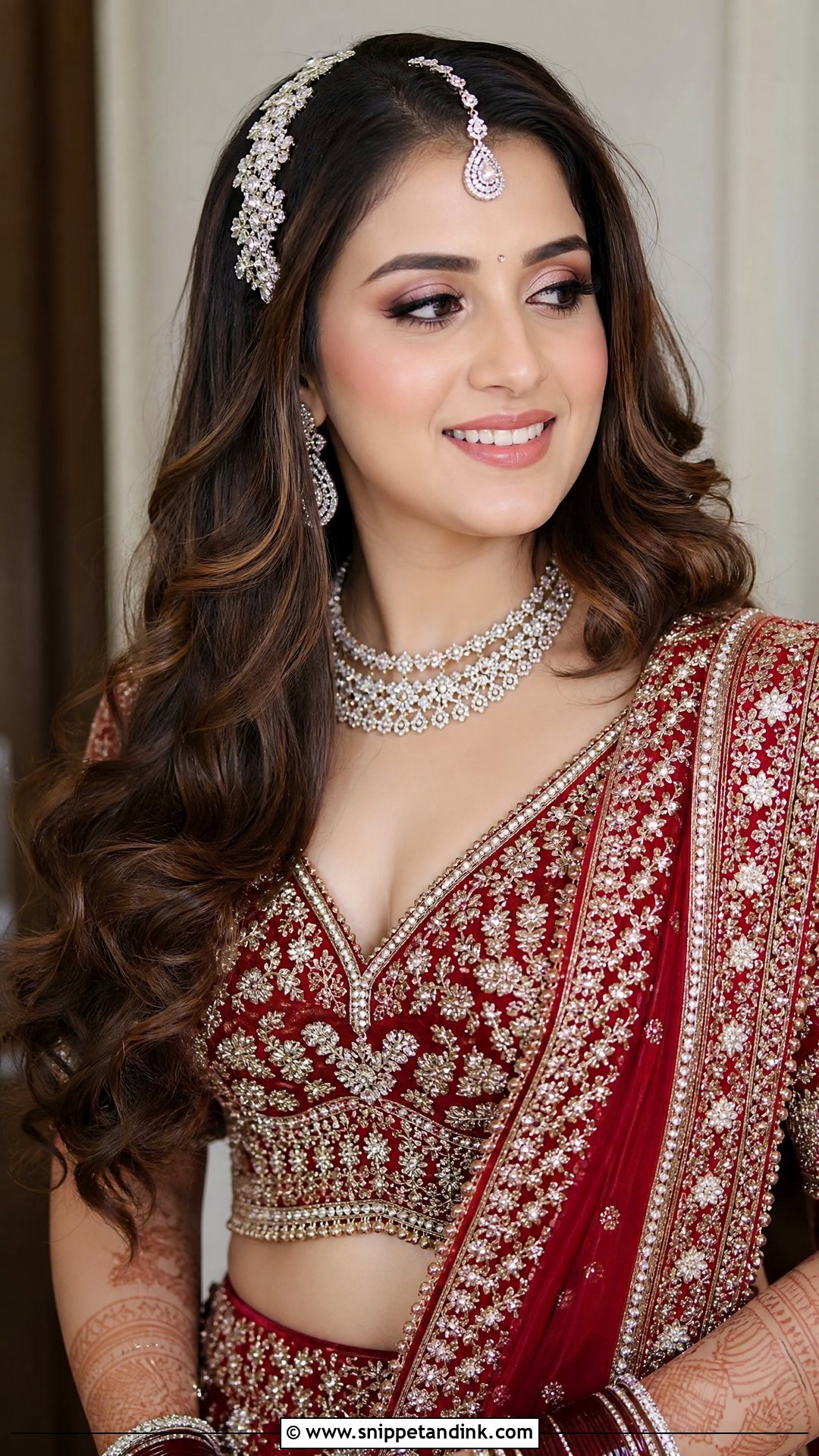 Wavy Open Hair With Passa - Snippet and Ink - 20 Mandap Hairstyle for Bride Ideas