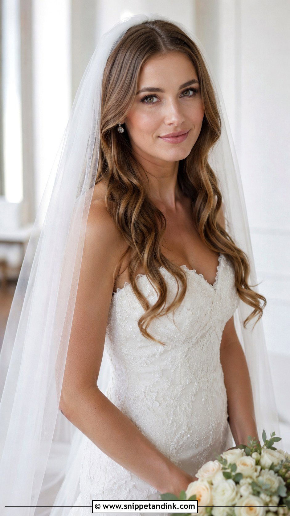 Wavy Open Hair With Veil - Snippet and Ink - 25 Bridal Open Hairstyles