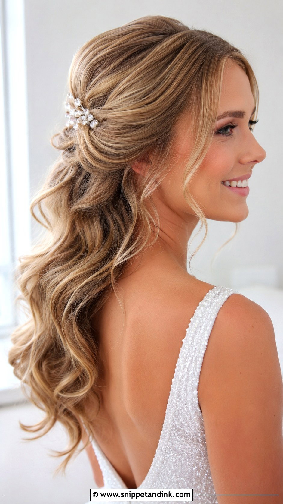 Wavy Pinned Back Wedding Hairstyle - Snippet and Ink - 25 Wedding Hair Waves
