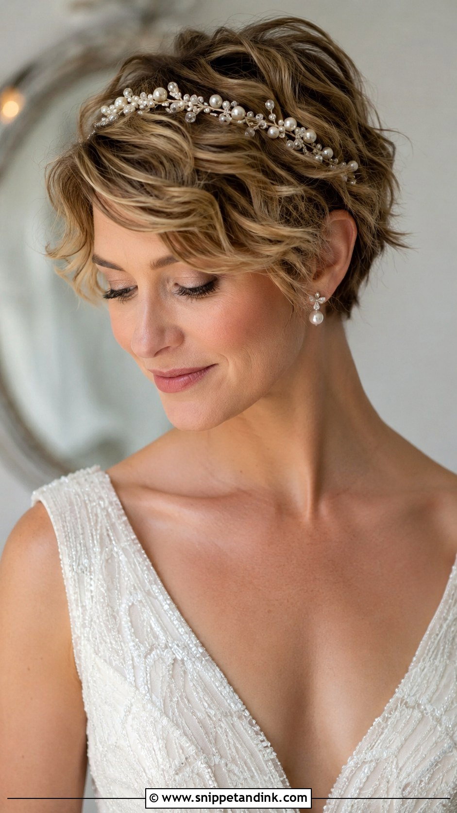 Wavy Pixie With Pearl Accessories - Snippet and Ink - 25 Wedding Hair Styles Short Hair