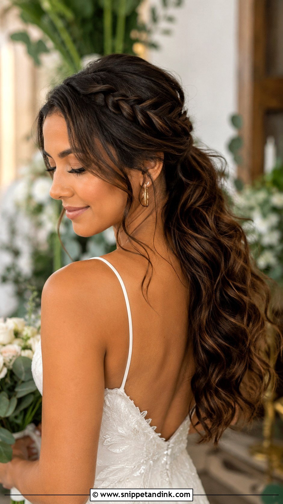 Wavy Ponytail With Side Braid - Snippet and Ink - 20 Textured Ponytail Wedding Ideas