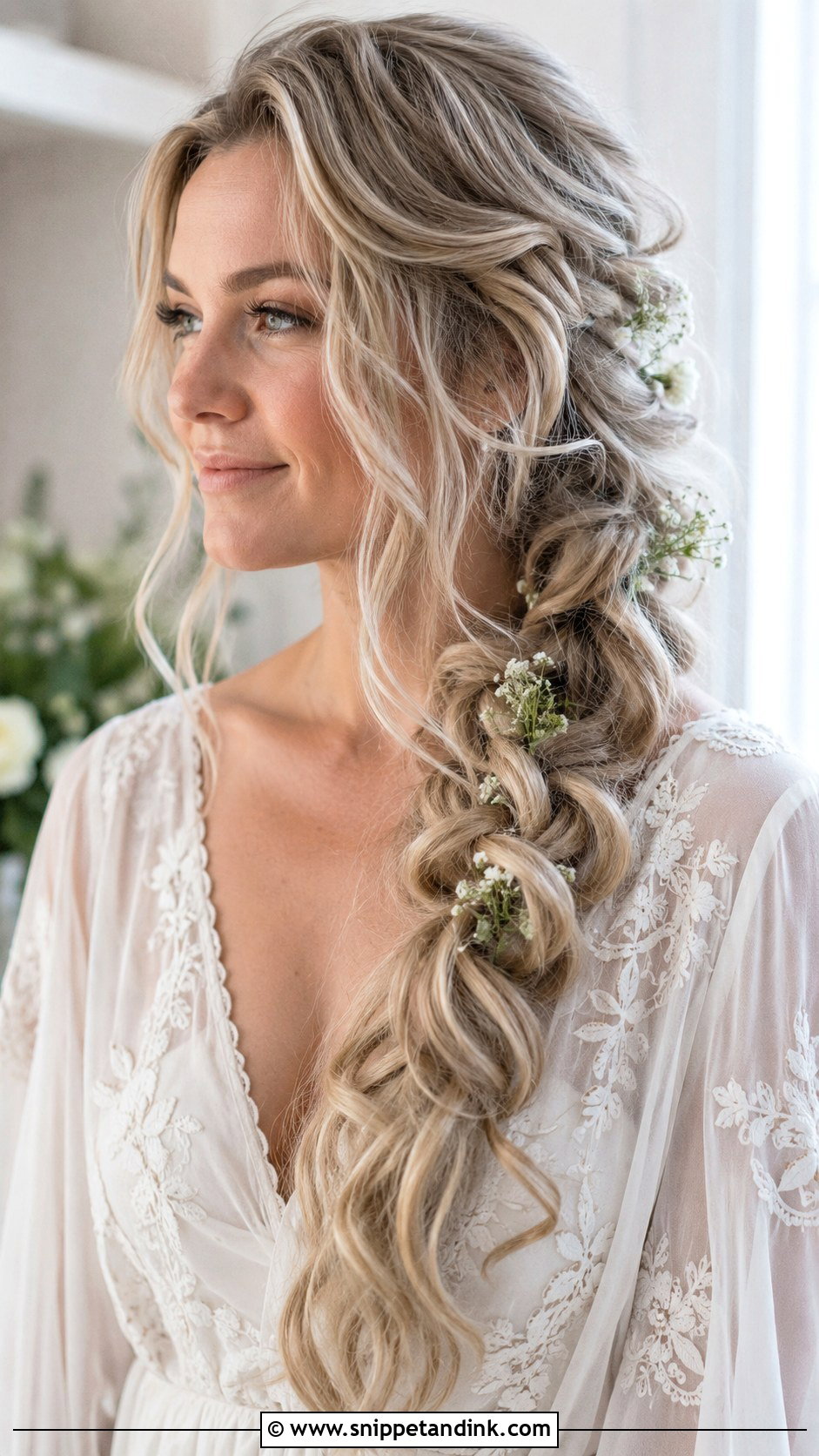 Wavy Side Braid Wedding Hair - Snippet and Ink - 15 Wavy Hairstyles for Long Hair Wedding