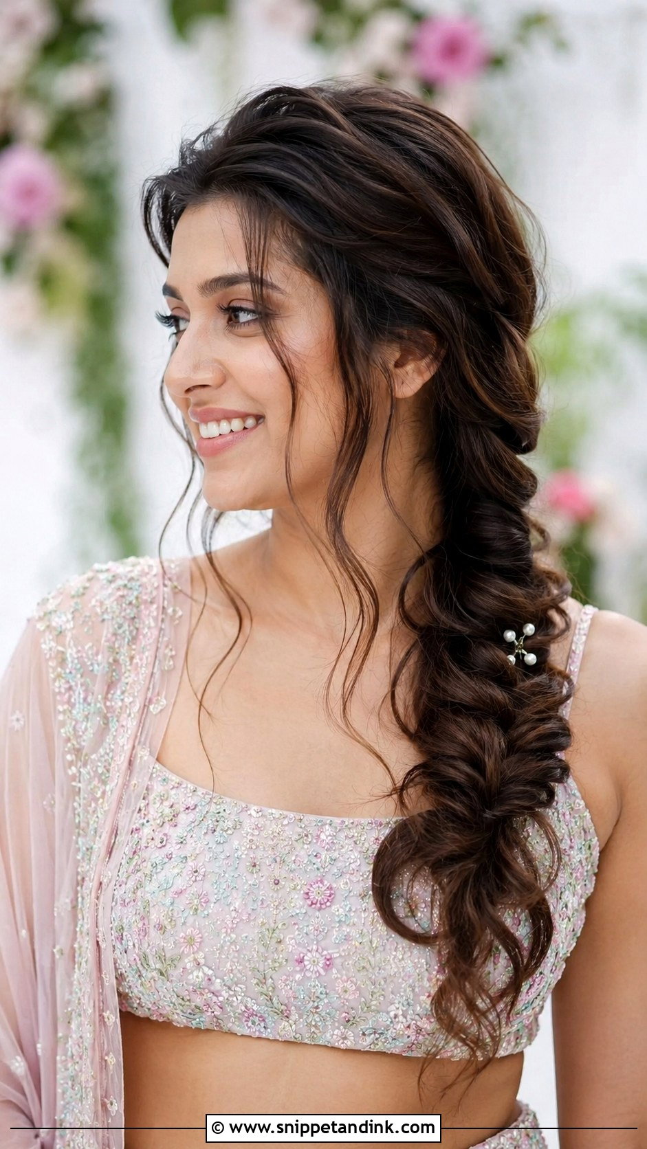 Wavy Side Braid With Loose Tendrils - Snippet and Ink - 20 Desi Bridal Hair Ideas