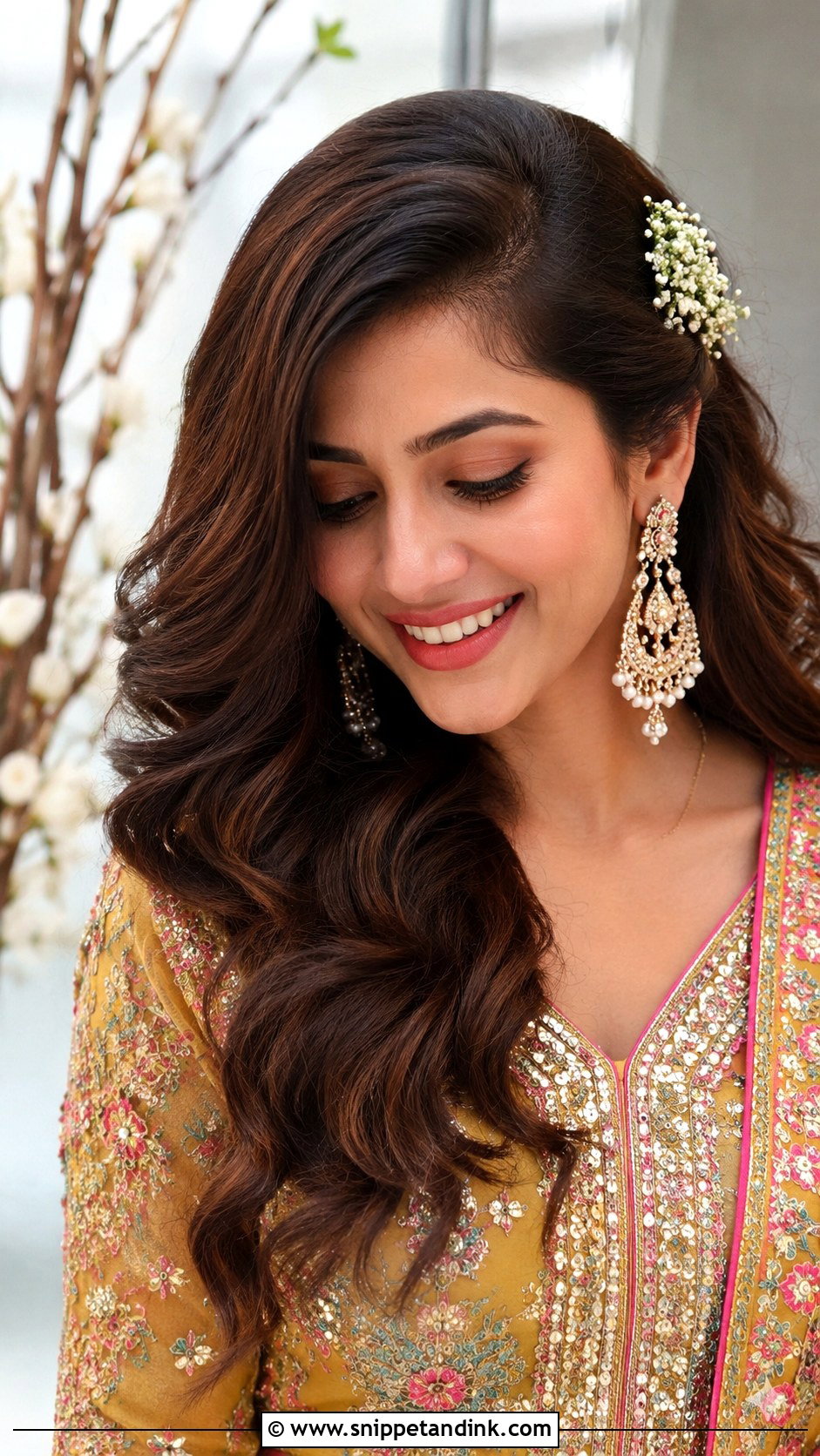 Wavy Side Part Open Hair - Snippet and Ink - 25 Dholki Hairstyles
