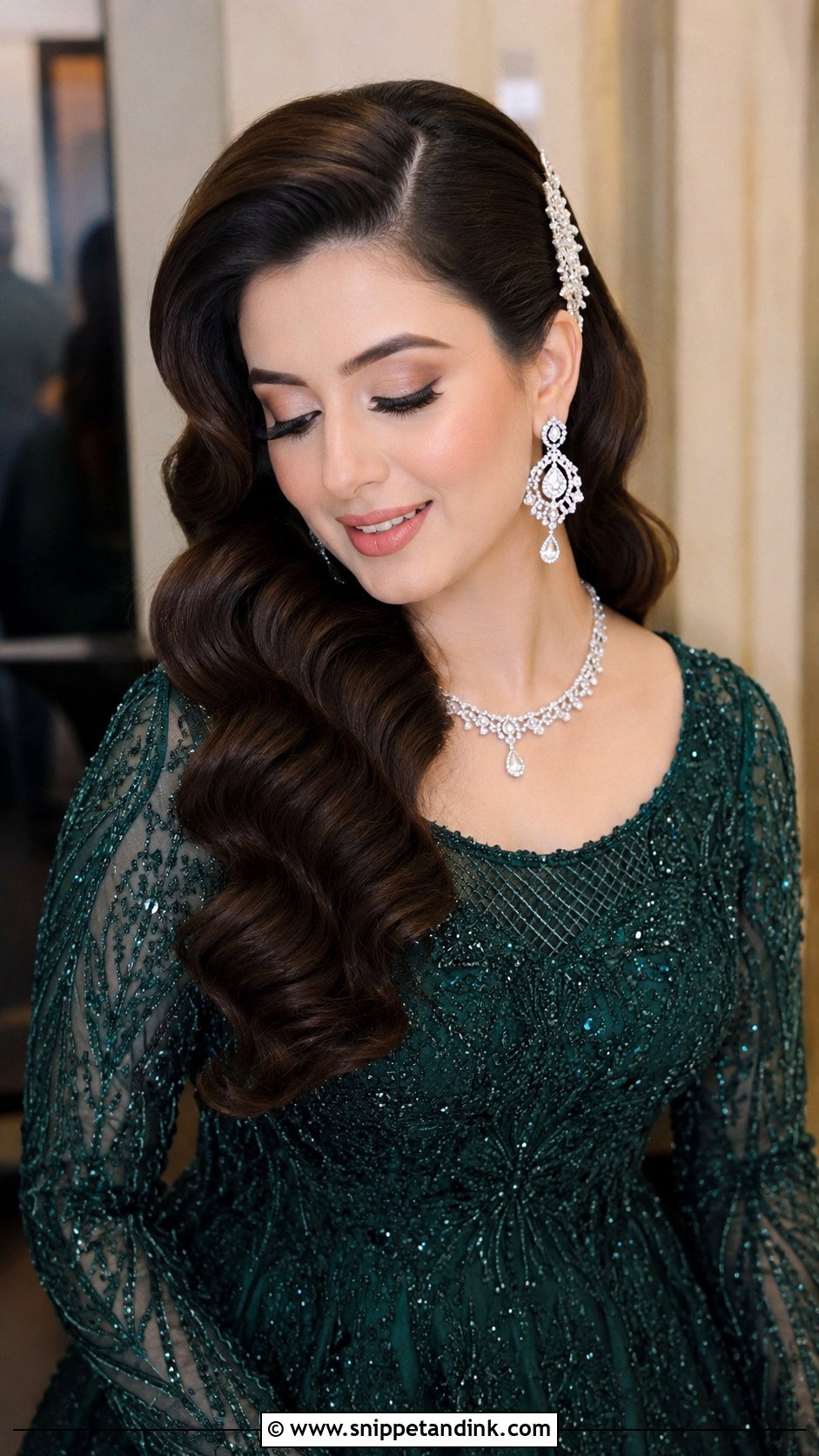 Wavy Side Part for Reception Bride - Snippet and Ink - 25 Indian Bridal Front Hairstyles