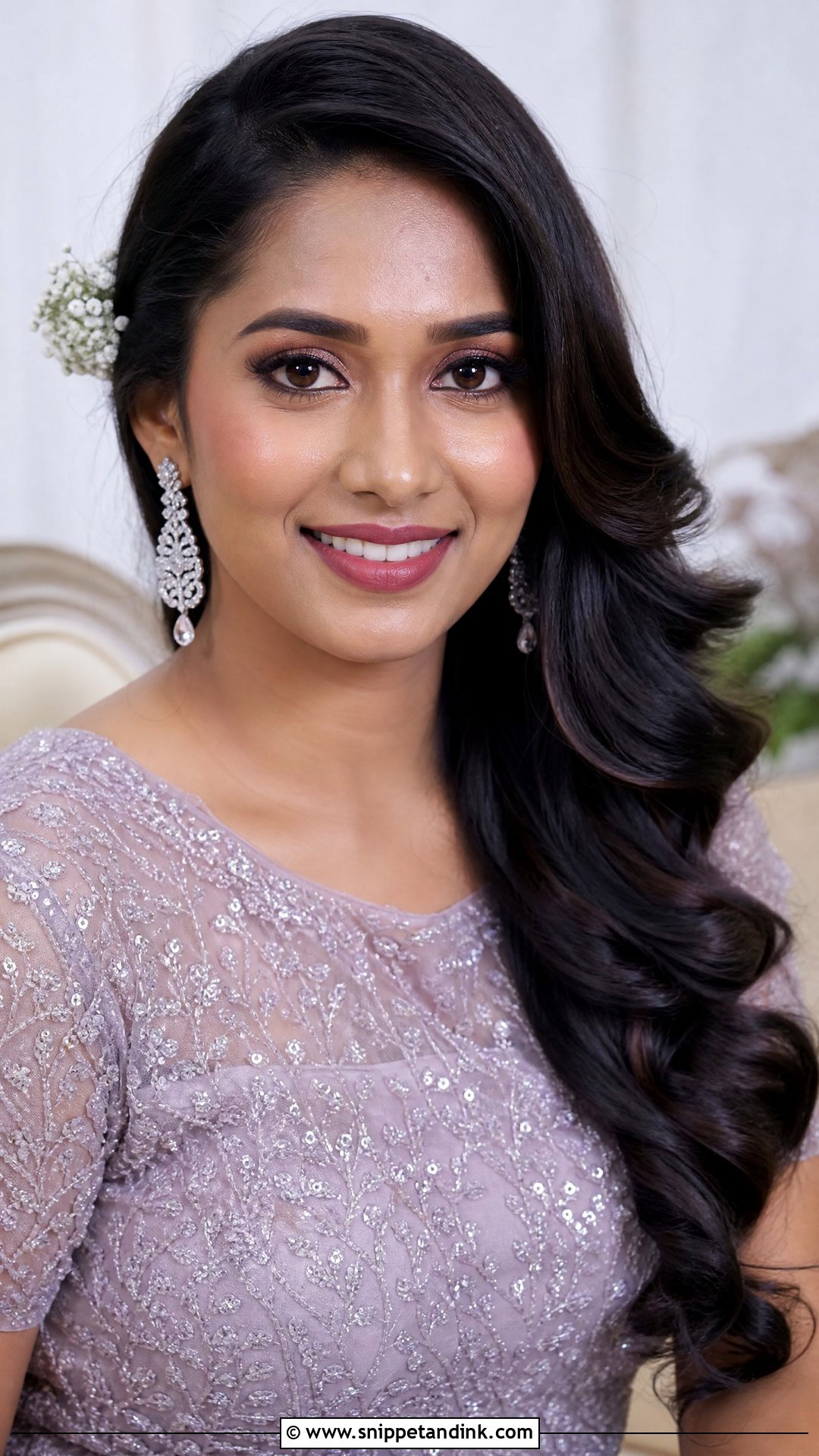 Wavy Side Swept Open Hair - Snippet and Ink - 30 Kerala Bride Hairstyles