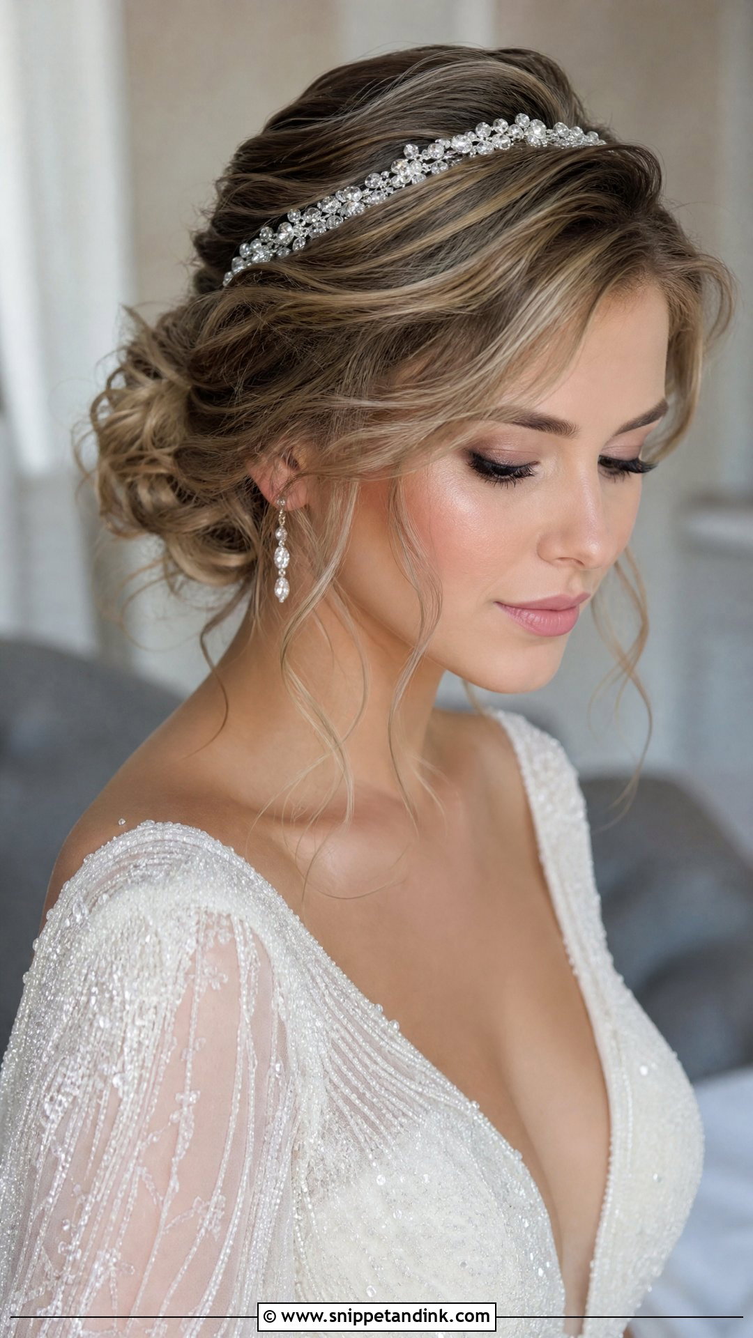 Wavy Updo With Crystal Headband - Snippet and Ink - 20 Wedding Hairstyles with Headband
