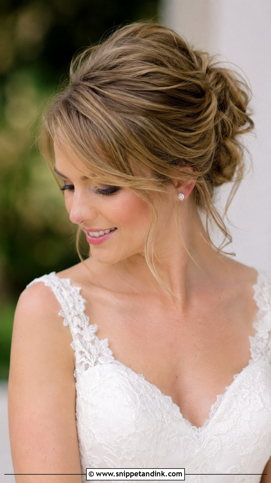 Wavy Updo with Side Bangs - Snippet and Ink - 25 Wedding Hairstyles for Round Faces
