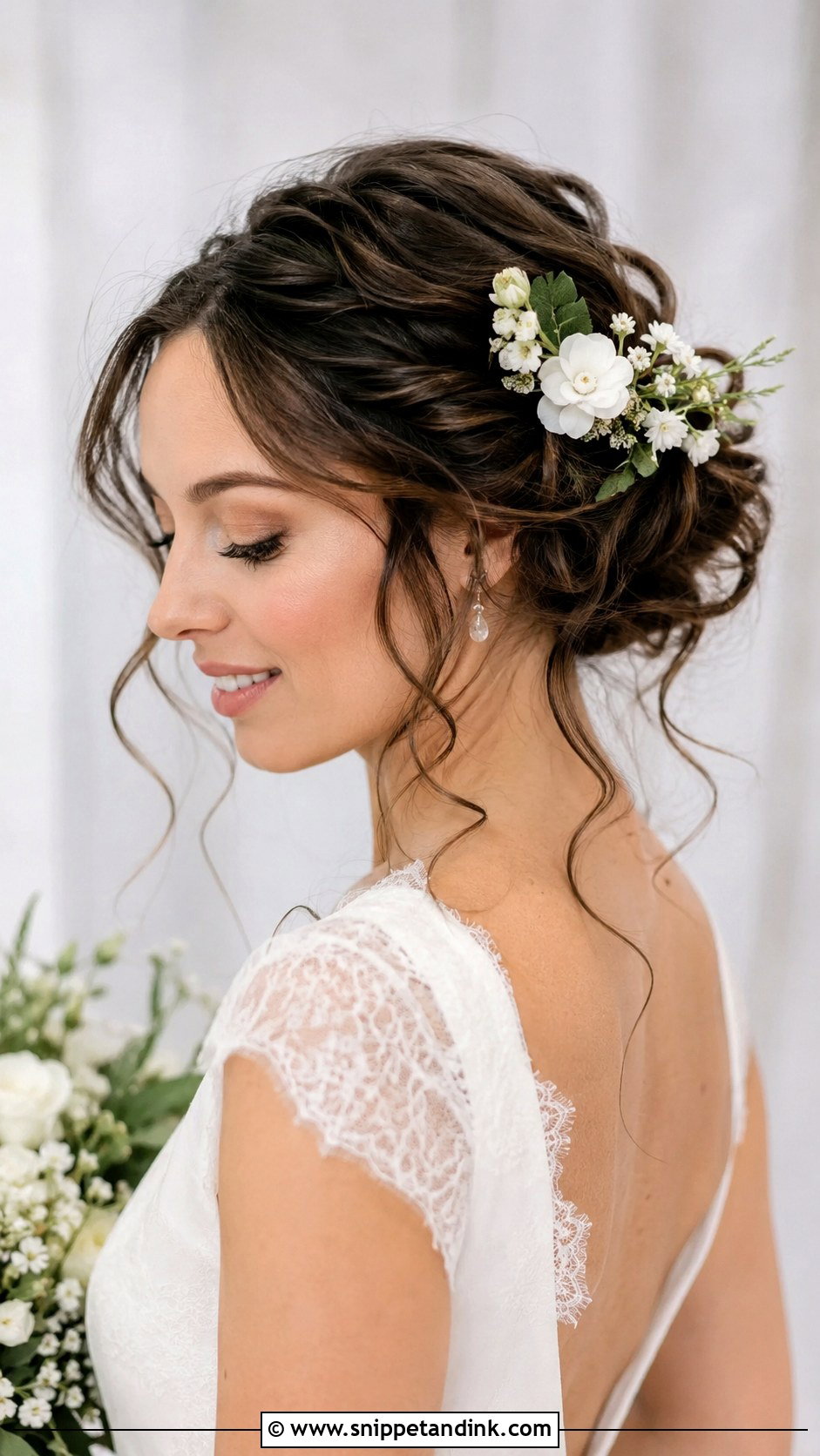 Wavy Updo with a Floral Accent - Snippet and Ink - 25 Wavy Bridal Hair Ideas