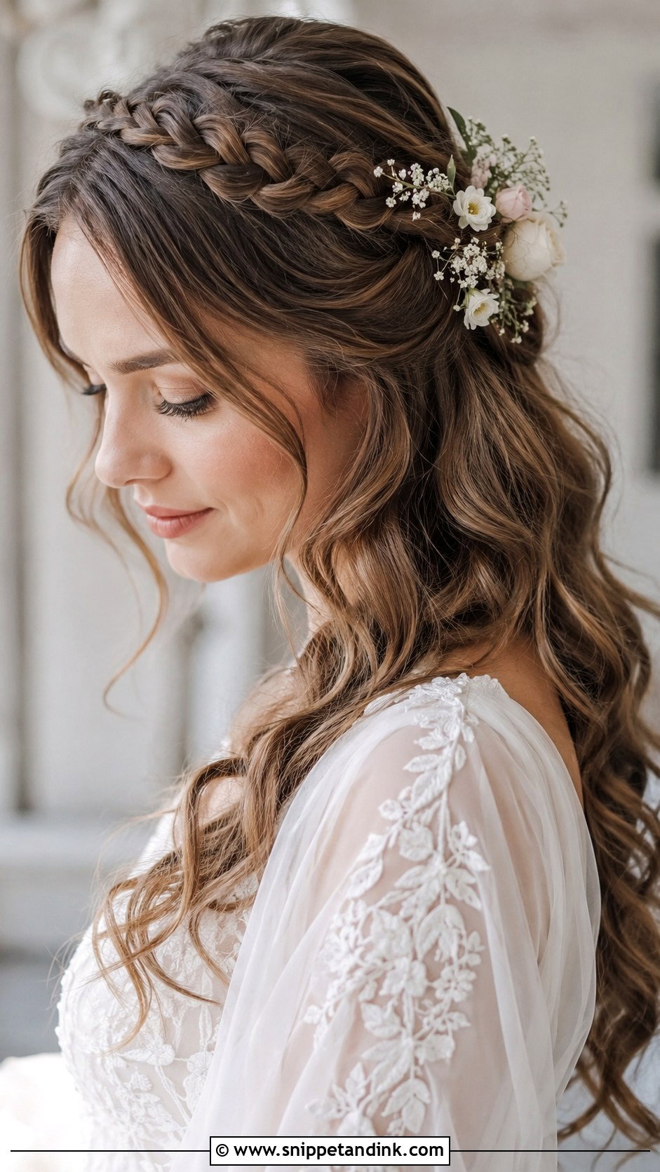 Wavy Wedding Hair With Braided Crown - Snippet and Ink - 25 Wavy Wedding Hair Ideas