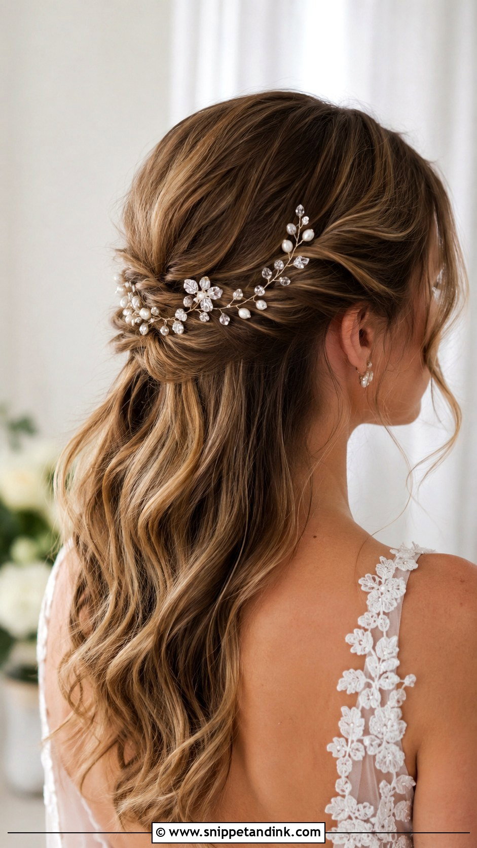 Wavy Wedding Hair With Hair Vine - Snippet and Ink - 25 Wavy Wedding Hair Ideas