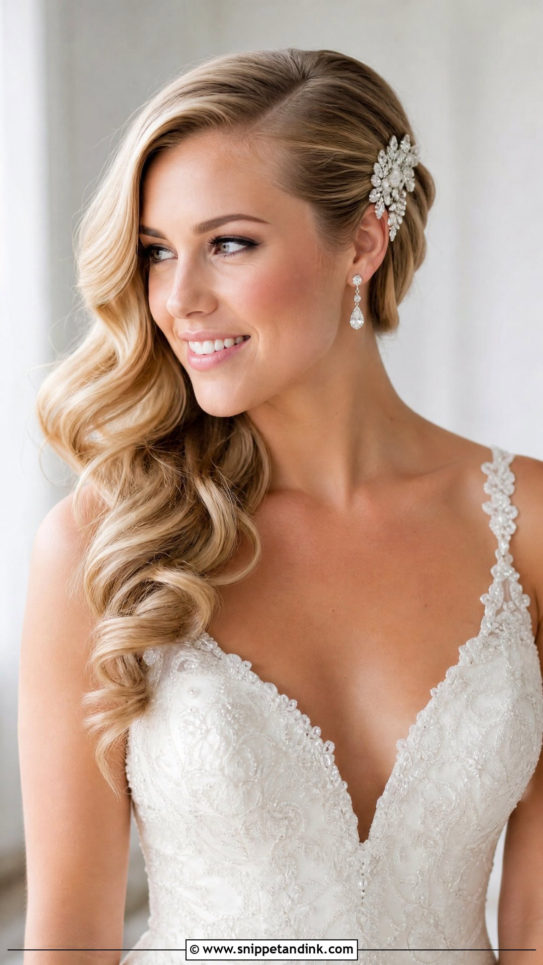 Wavy Wedding Hair With Side Tuck - Snippet and Ink - 20 Long Hair Wedding Styles All Down
