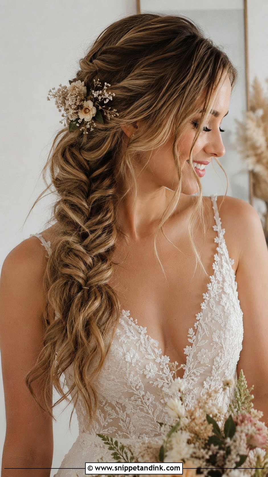 Wavy Wedding Hair with Braid - Snippet and Ink - 20 Wavy Hair Wedding Styles