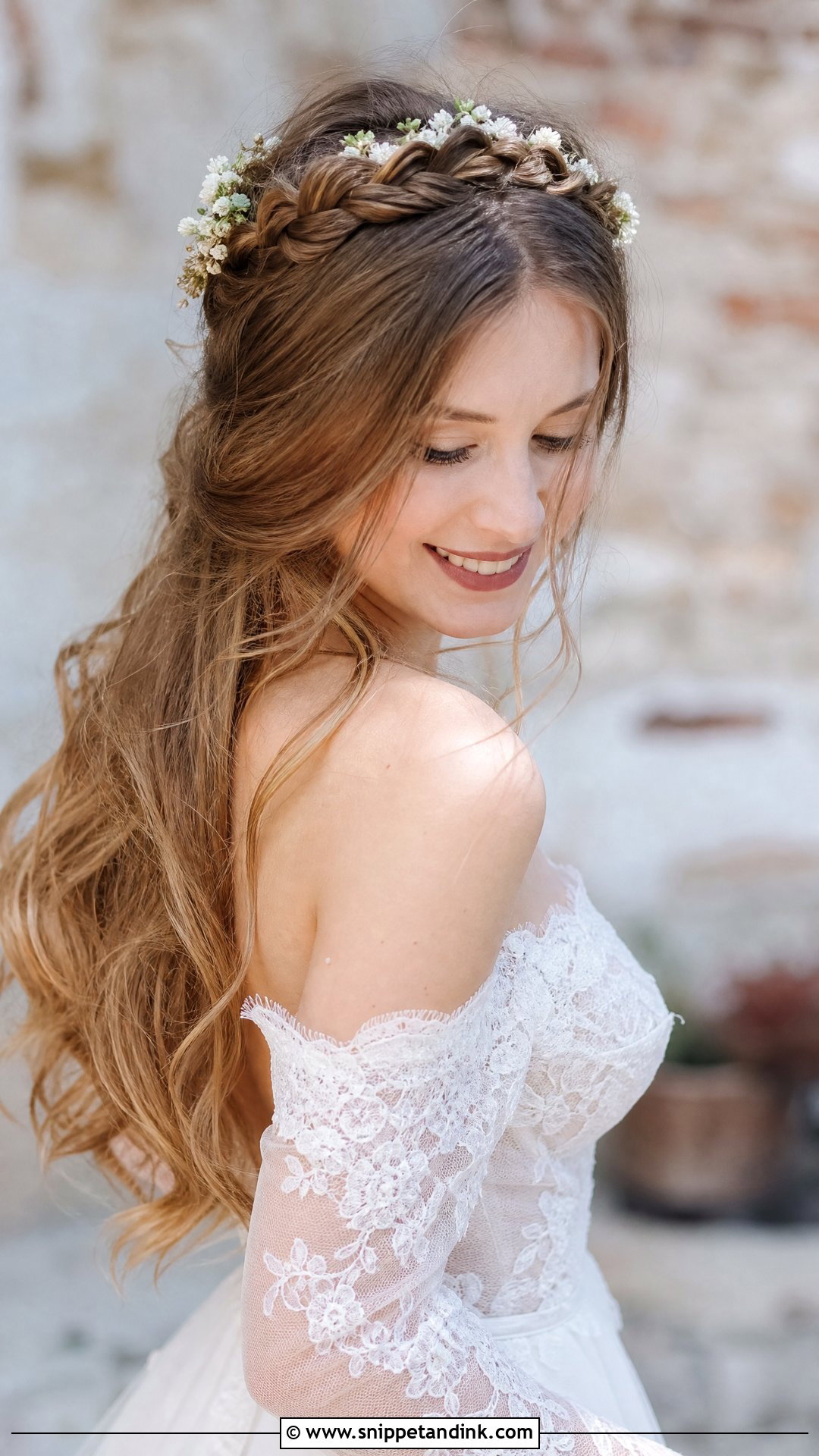 Wavy Wedding Hair with Braided Crown - Snippet and Ink - 20 Wavy Hair Styles for Wedding