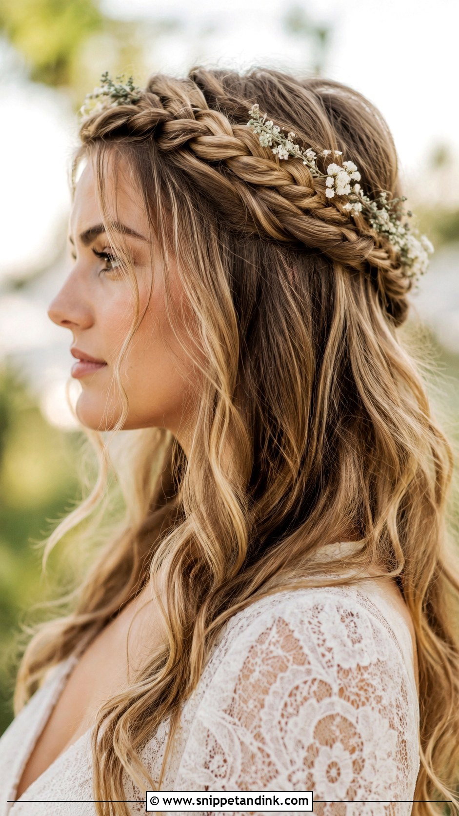 Wavy Wedding Hair with Crown Braid - Snippet and Ink - 20 Wavy Hair Wedding Styles