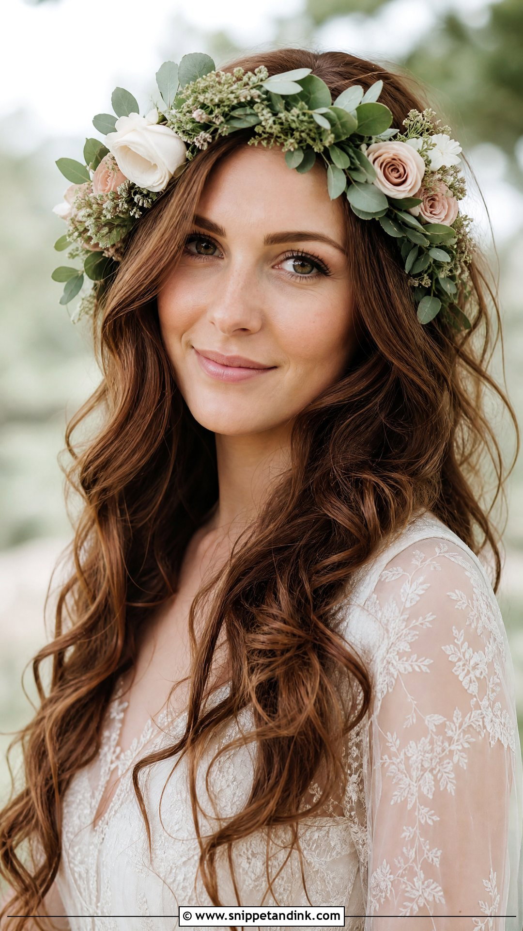 Wavy Wedding Hair with Floral Crown - Snippet and Ink - 20 Wavy Hair Styles for Wedding