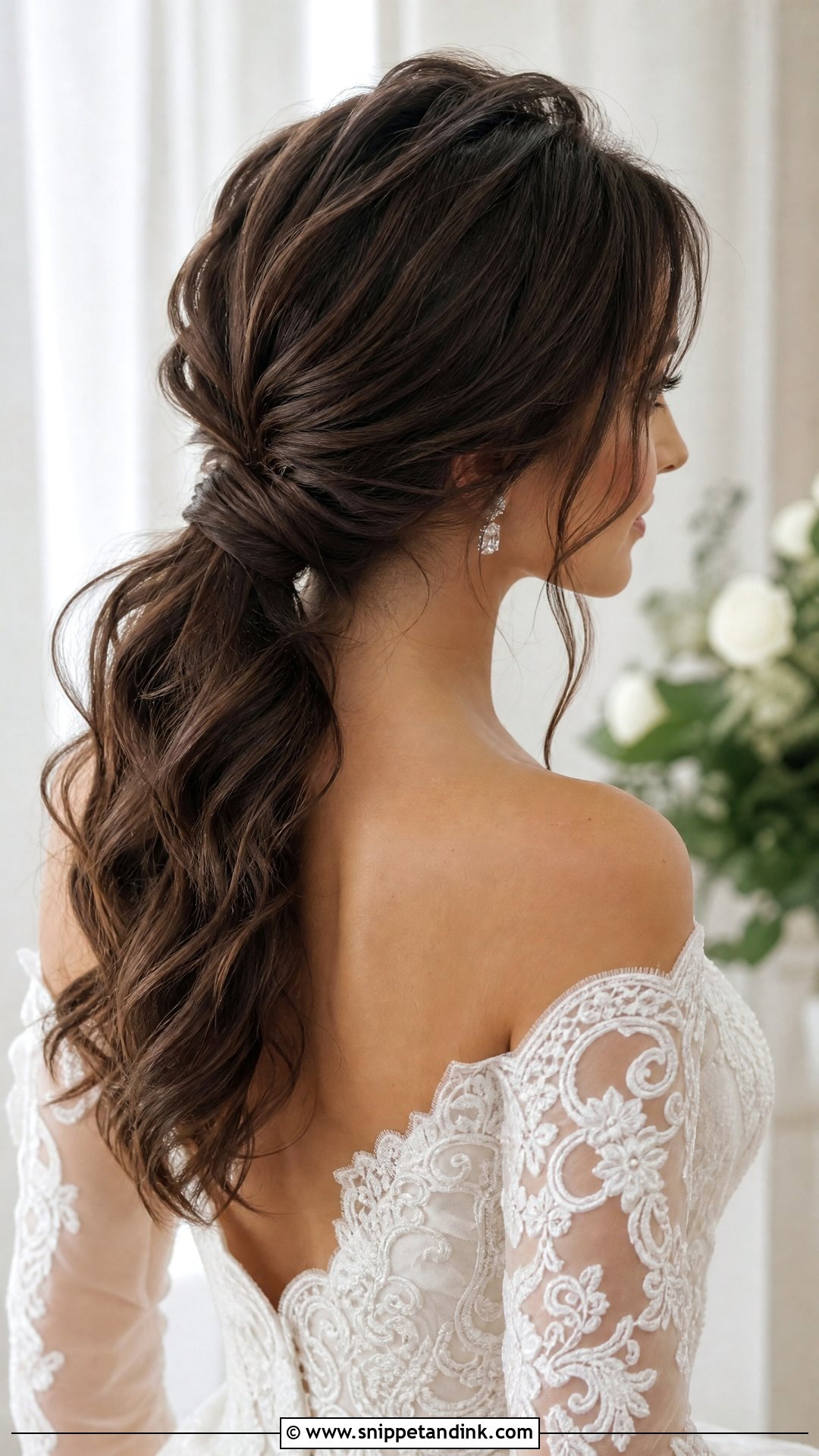 Wavy Wedding Low Ponytail - Snippet and Ink - 15 Wedding Low Ponytail Ideas