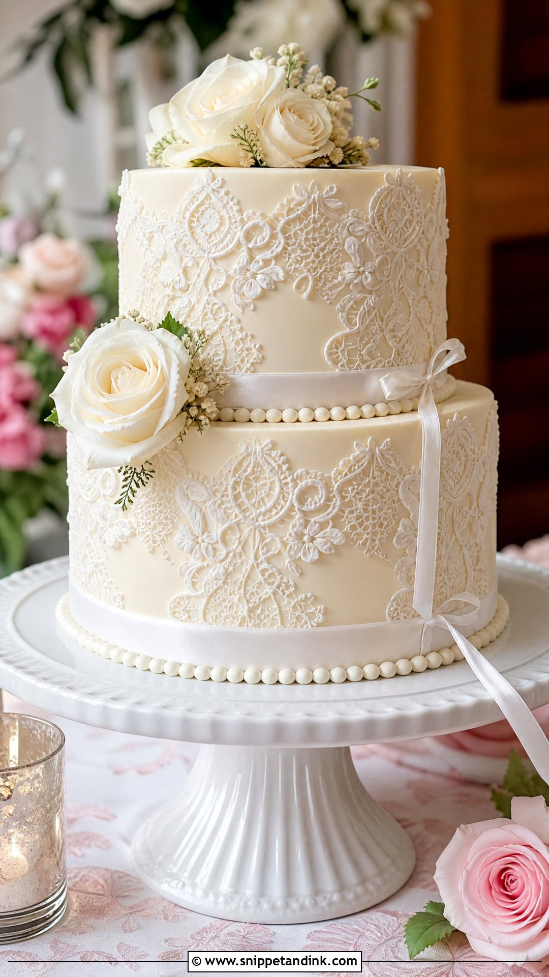 Wedding Anniversary Lace Cake - Snippet and Ink - 20 Wedding Anniversary Cake Designs