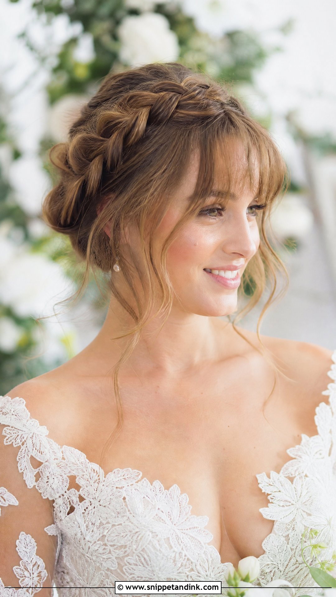 Wedding Braided Crown With Fringe - Snippet and Ink - 20 Wedding Hair Fringe Ideas