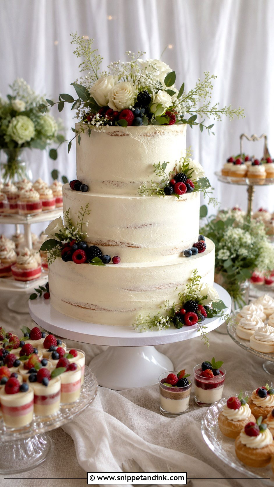 Wedding Cake For Dessert Table - Snippet and Ink - 25 Wedding Cake Size Guide