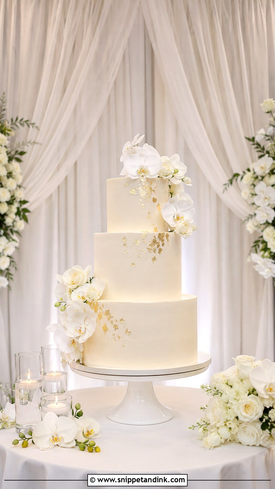 Wedding Cake Table With Backdrop - Snippet and Ink - 20 How to Decorate a Wedding Cake Table