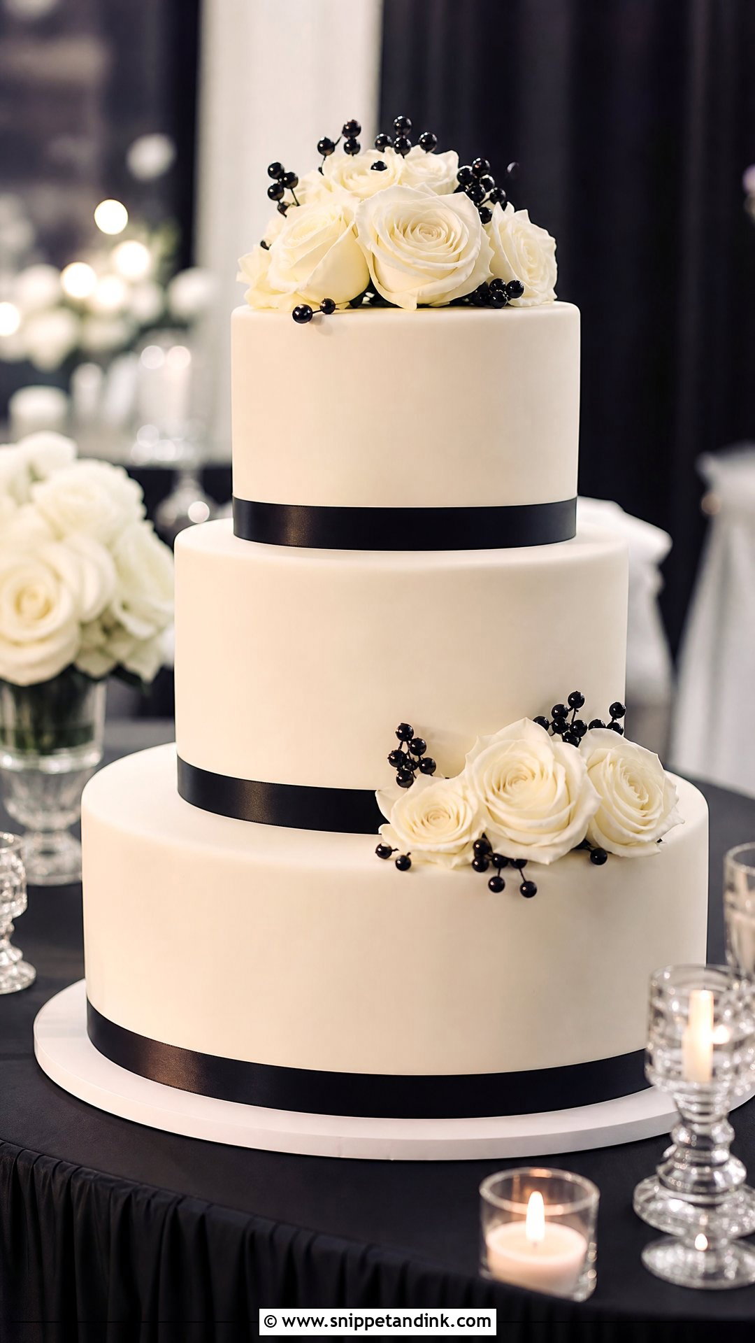 Wedding Cake Table With Black And White Theme - Snippet and Ink - 20 Wedding Cake Table Ideas