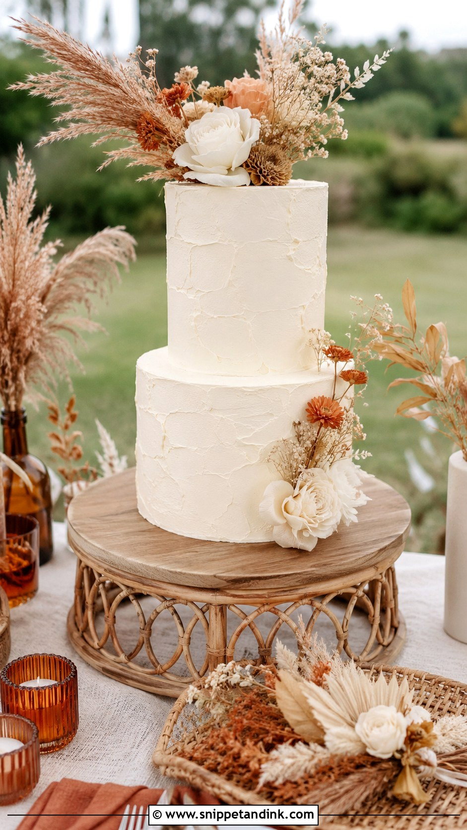 Wedding Cake Table With Boho Decor - Snippet and Ink - 20 How to Decorate a Wedding Cake Table