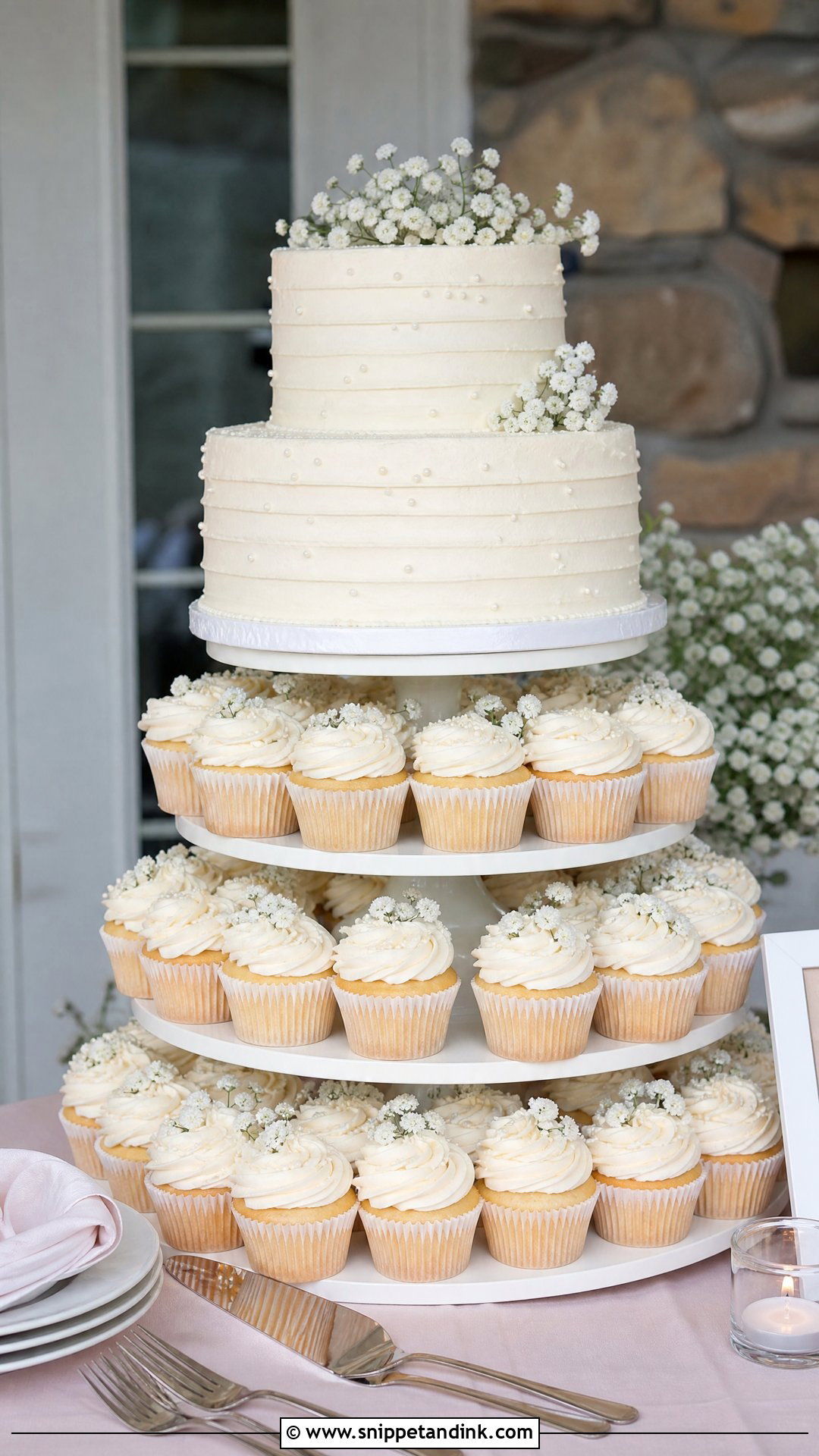 Wedding Cake Table With Cupcakes - Snippet and Ink - 20 Wedding Cake Table Ideas