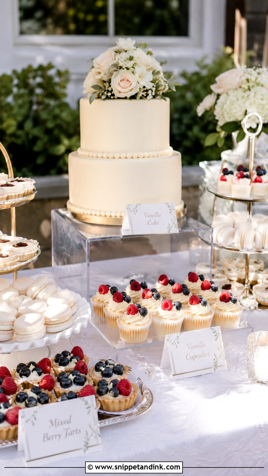 Wedding Cake Table With Dessert Display - Snippet and Ink - 20 How to Decorate a Wedding Cake Table
