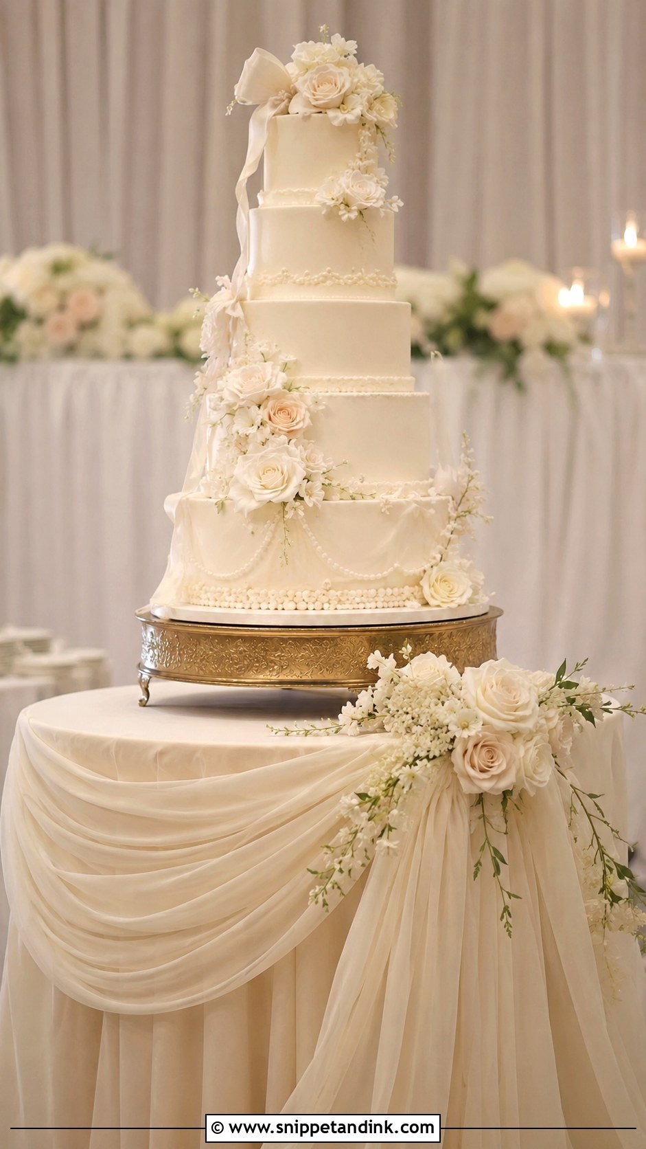 Wedding Cake Table With Draped Fabric - Snippet and Ink - 20 How to Decorate a Wedding Cake Table