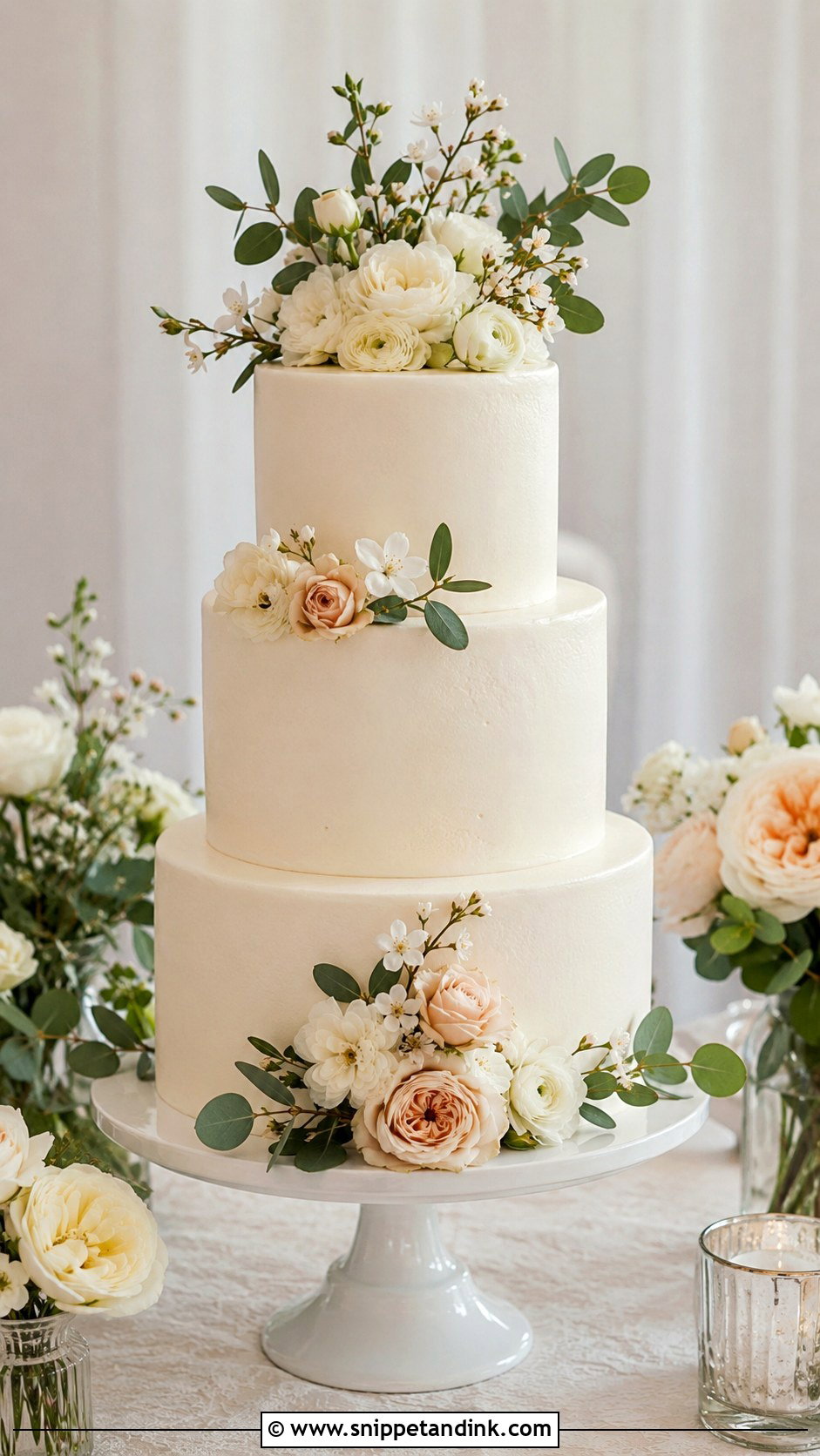 Wedding Cake Table With Fresh Flowers - Snippet and Ink - 20 How to Decorate a Wedding Cake Table