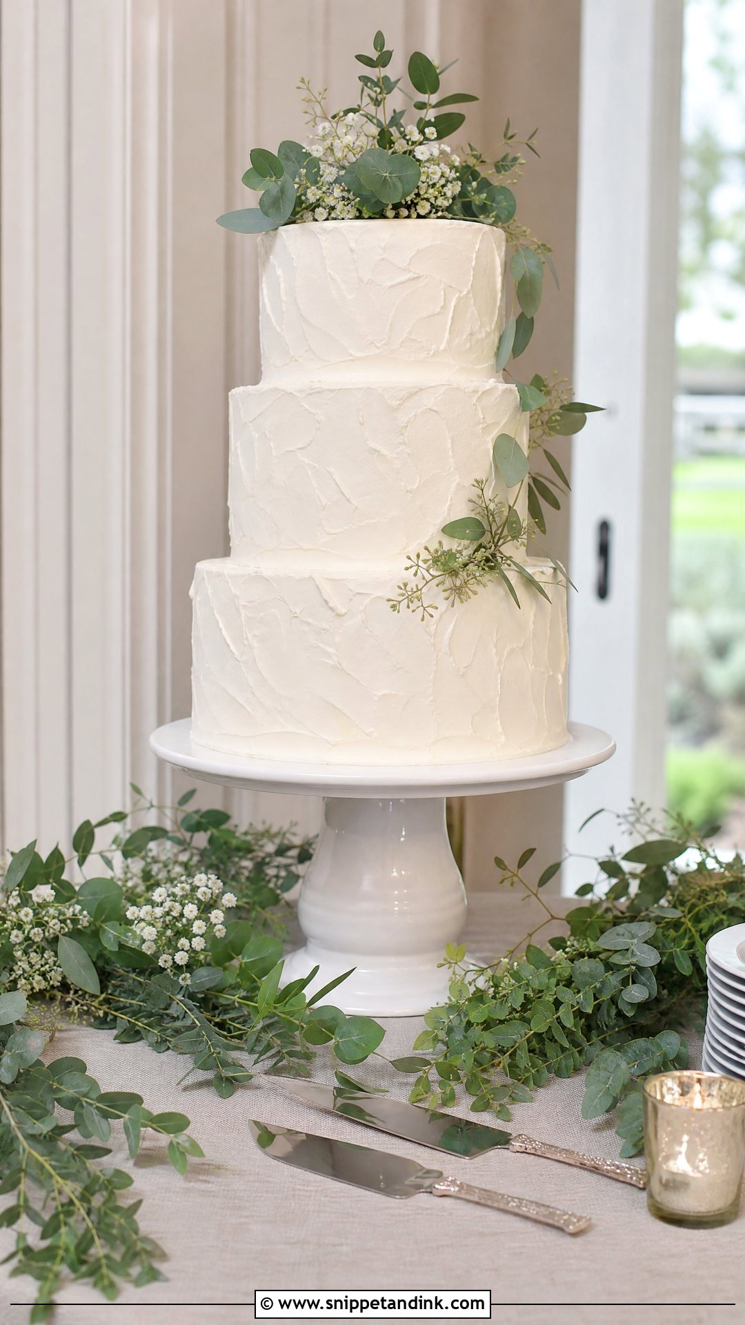 Wedding Cake Table With Greenery - Snippet and Ink - 20 Wedding Cake Table Ideas